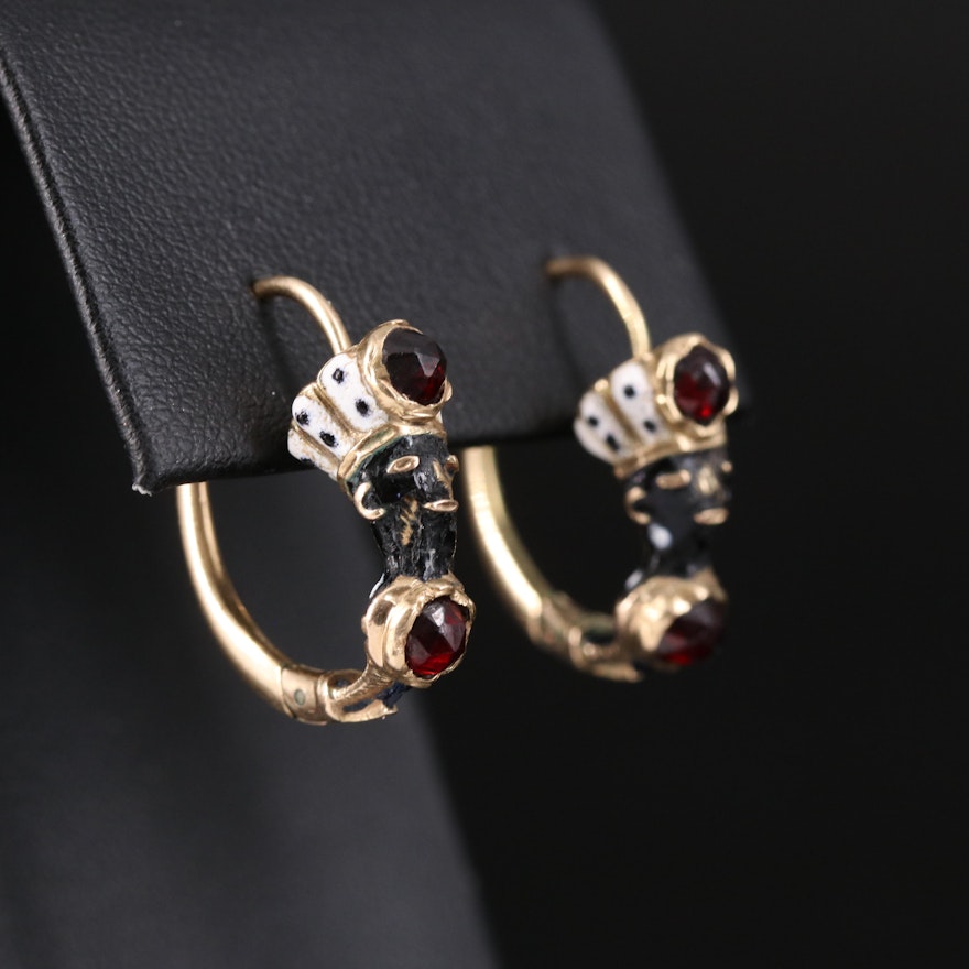 Vintage Blackamoor 10K, 14K and Garnet Earrings