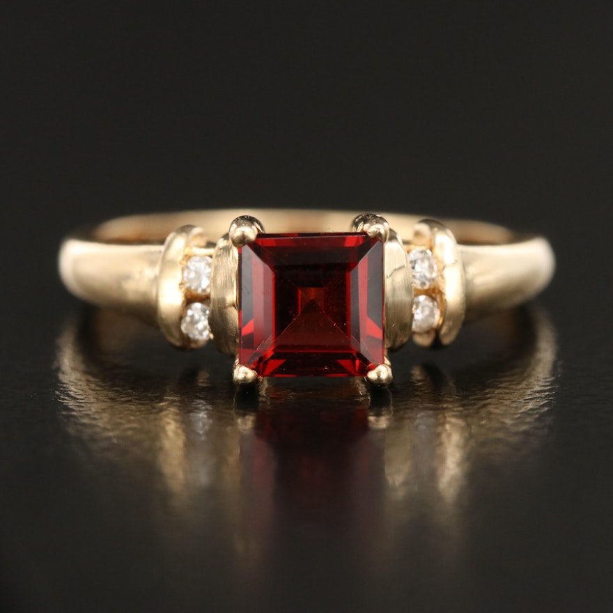 14K Garnet and Diamond Ring