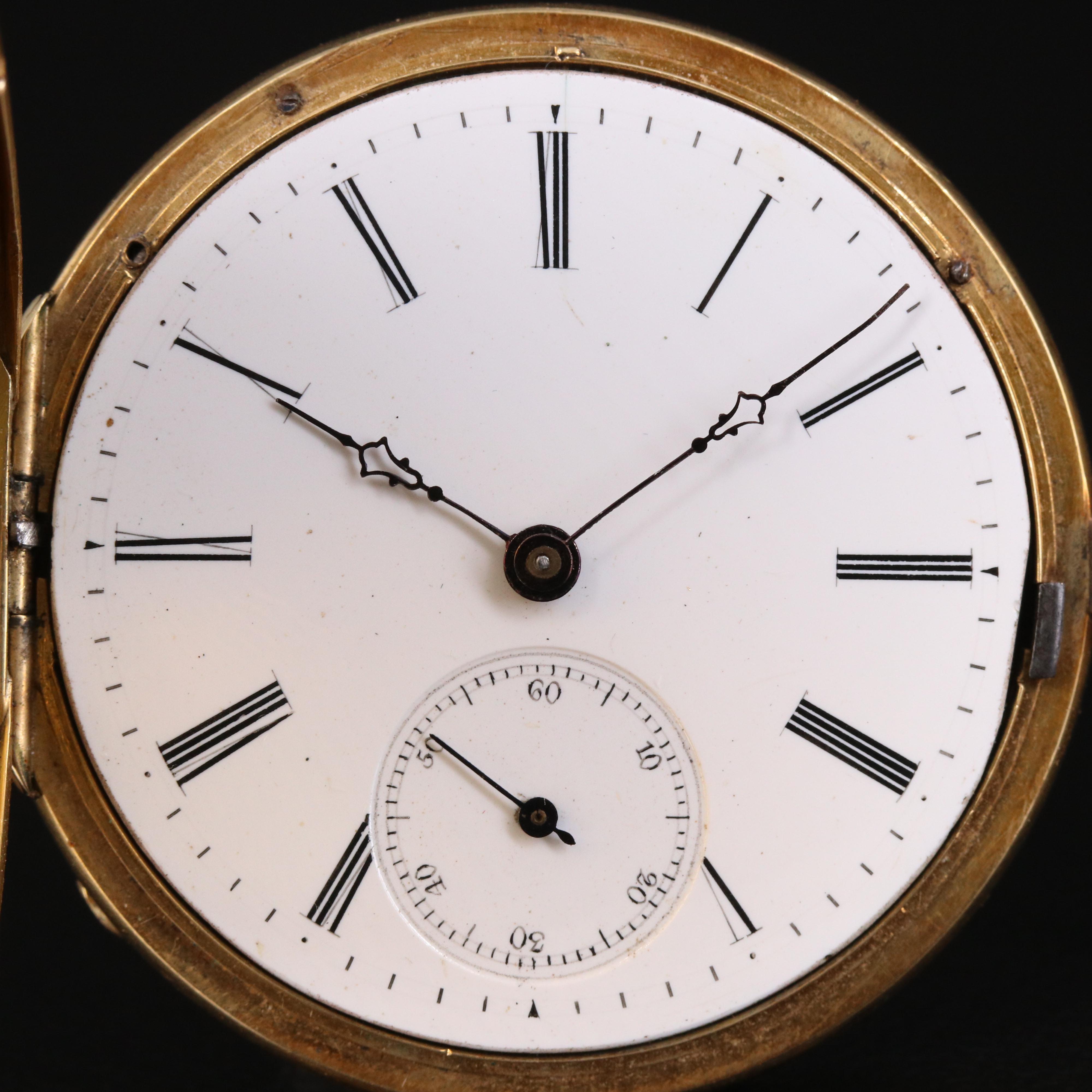 18K Taille d'Epargne Huguenin Swiss Pocket Watch