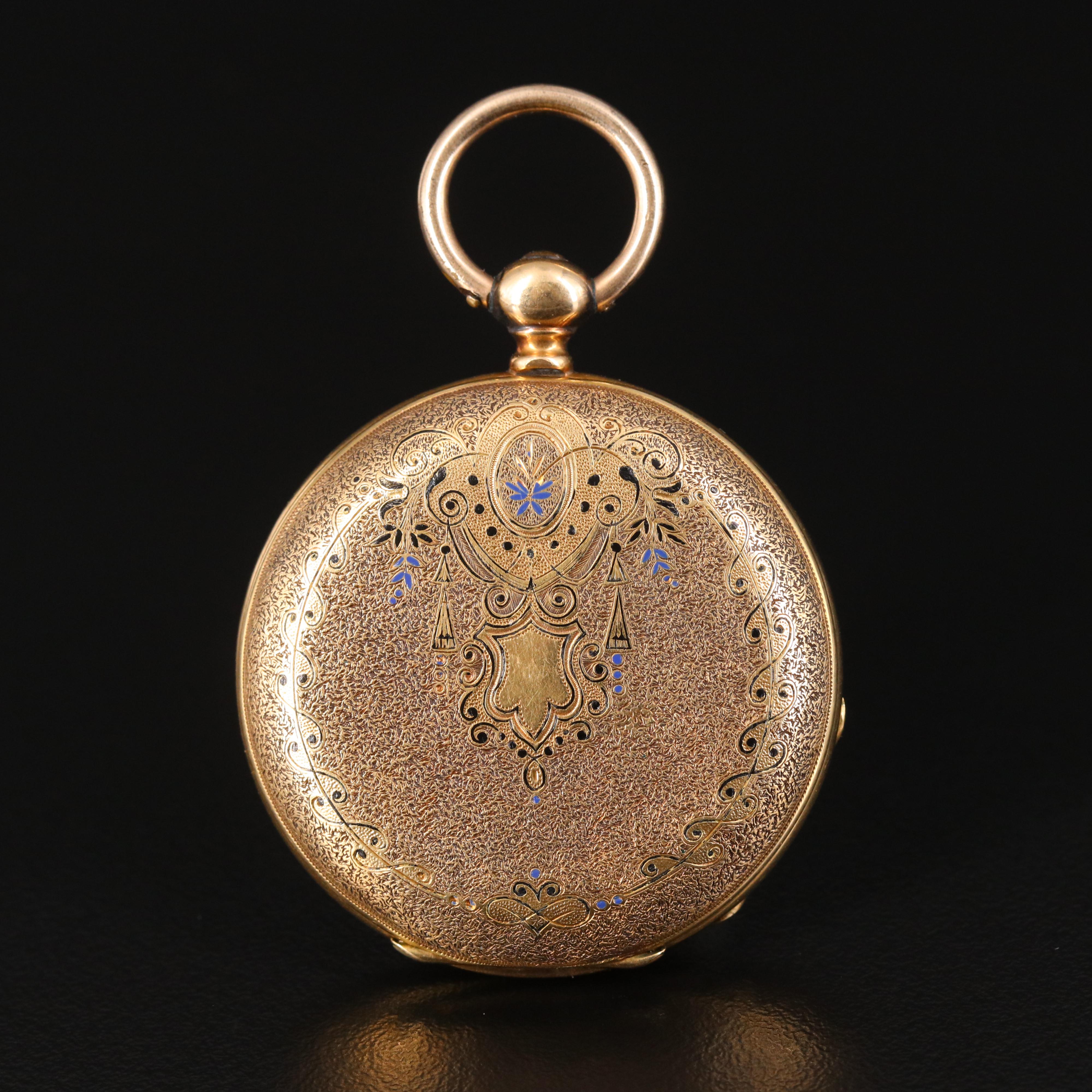 18K Taille d'Epargne Huguenin Swiss Pocket Watch