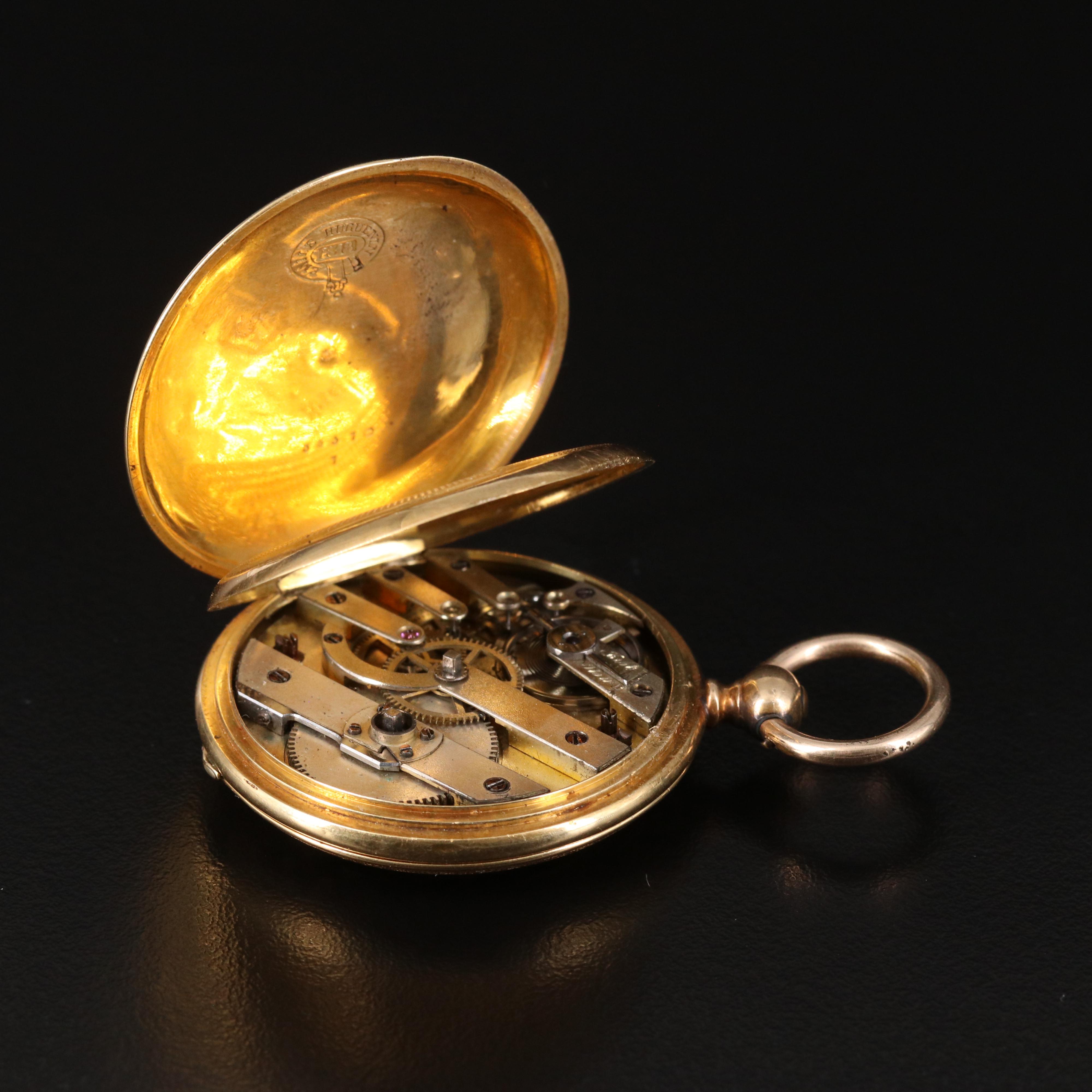 18K Taille d'Epargne Huguenin Swiss Pocket Watch