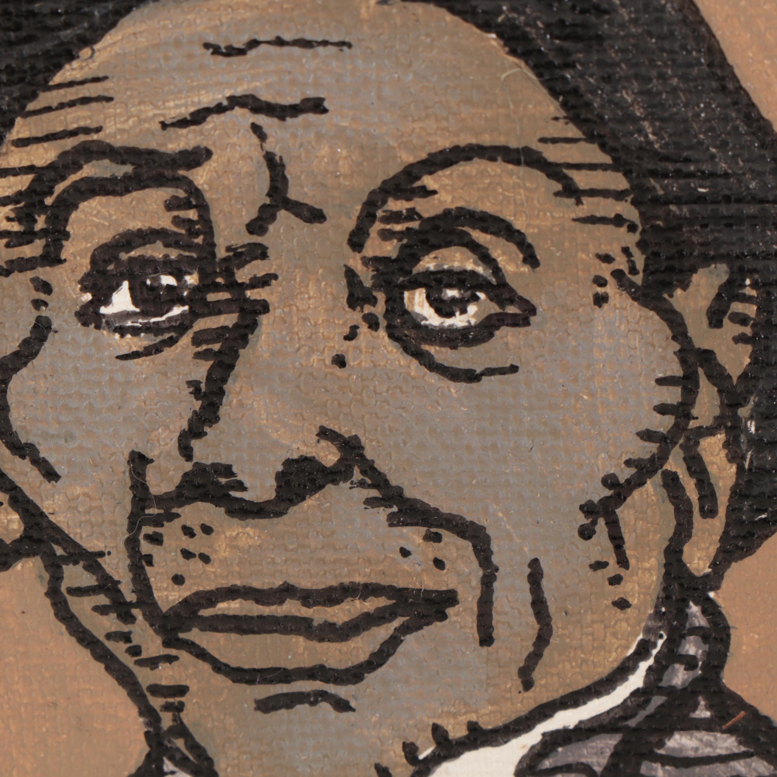 Aaron Wooten Mixed Media Painting Portrait "Harriet Tubman," 21st Century