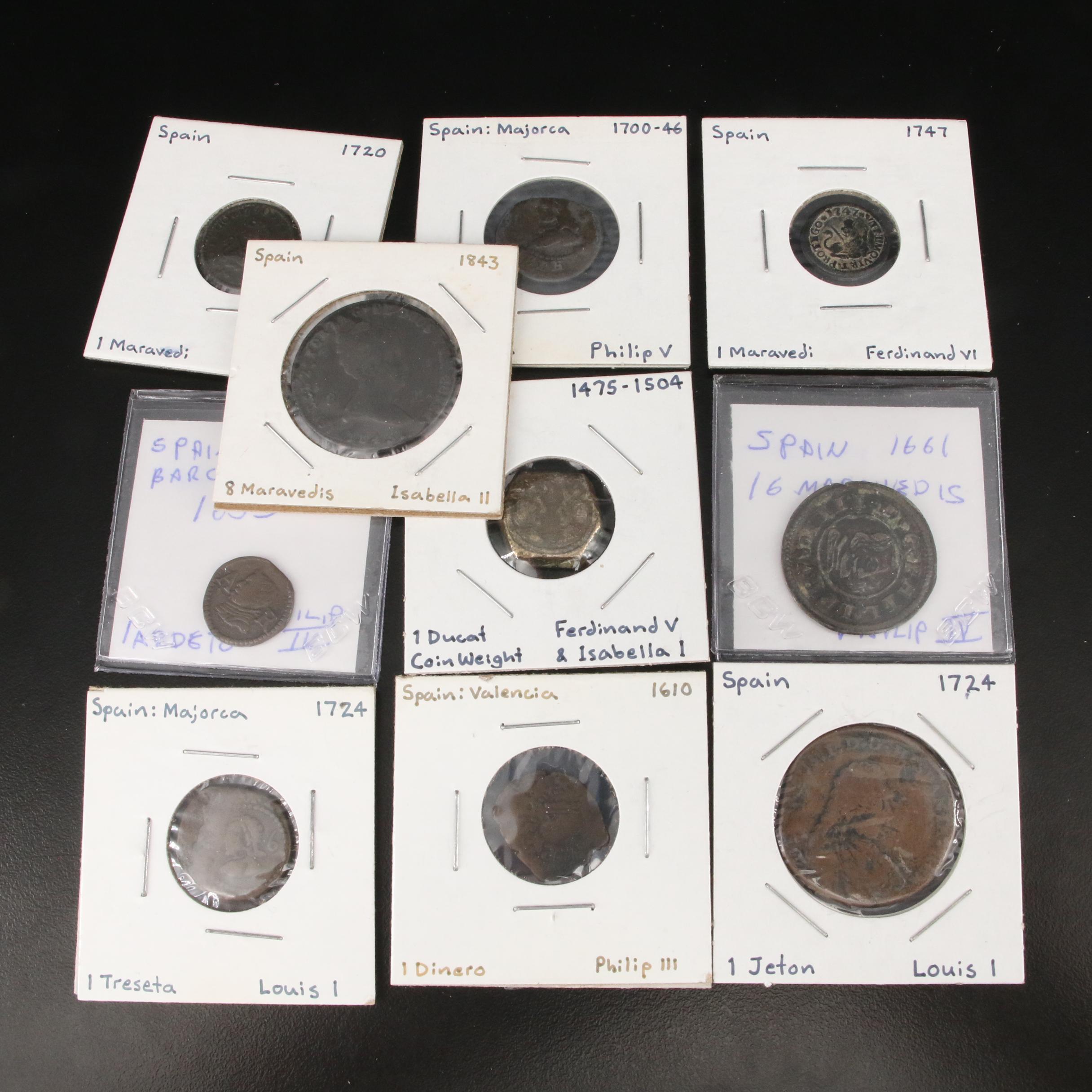 Nine Spanish Coins and Jeton