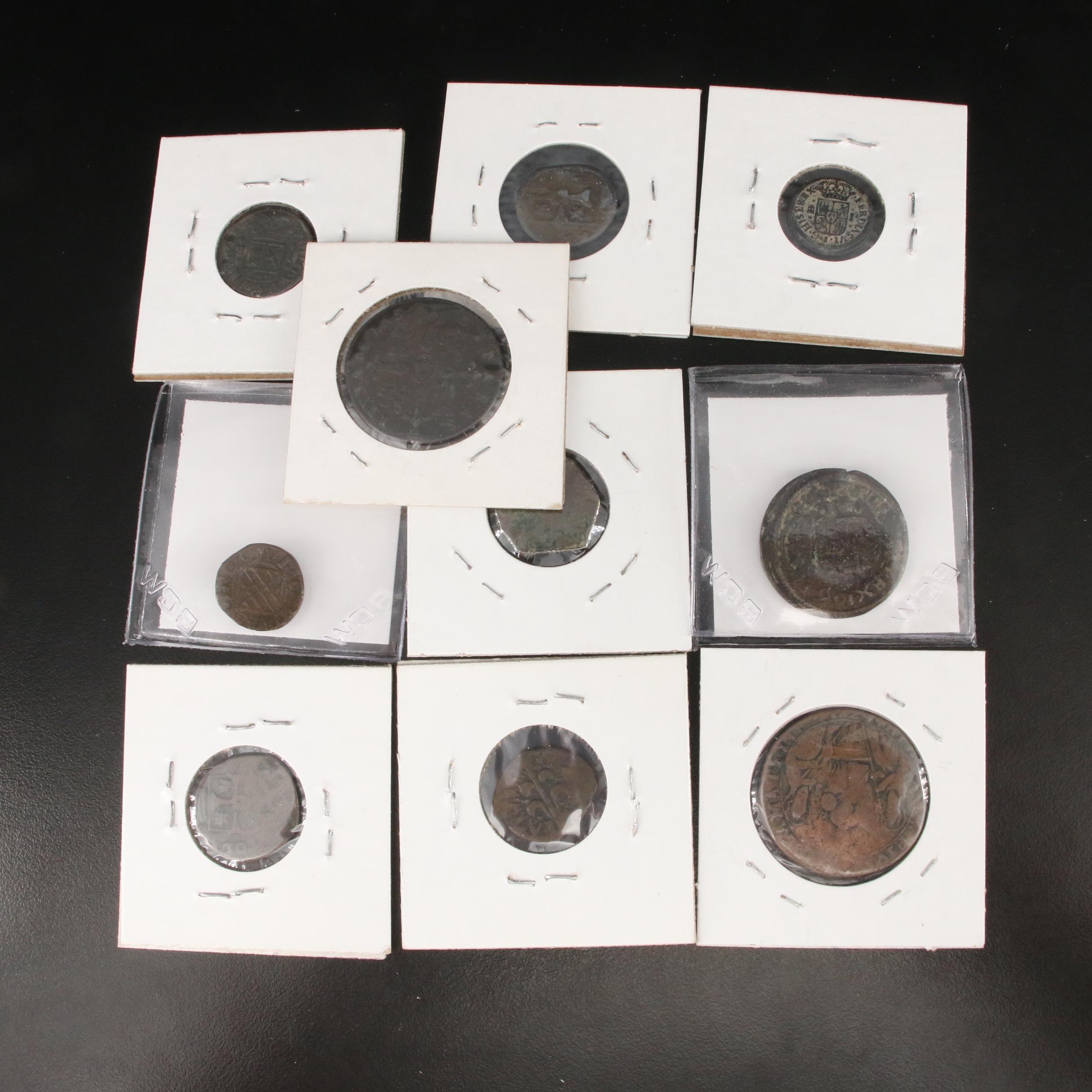 Nine Spanish Coins and Jeton