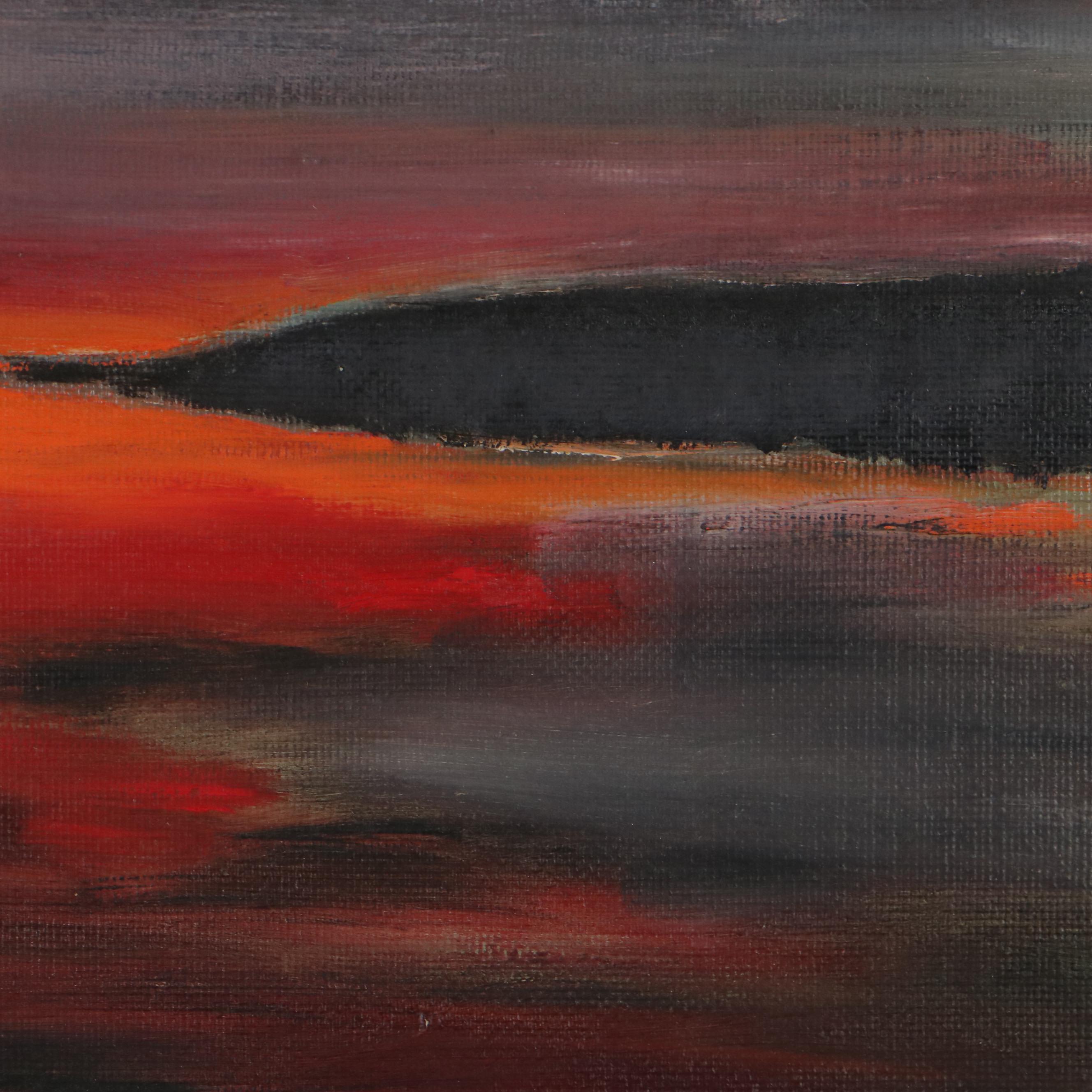 Coastal Sunset Landscape Oil Painting, Circa 2000