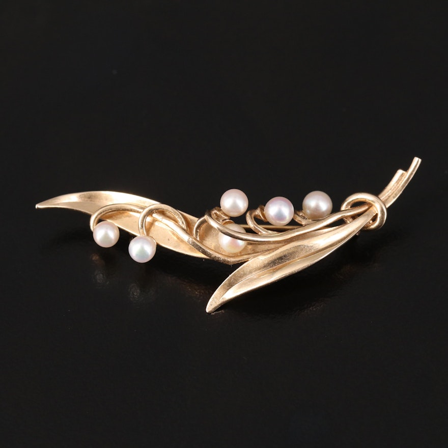 14K Pearl Lily of the Valley Brooch