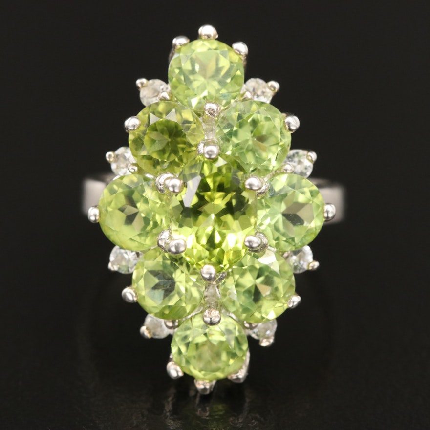Sterling Peridot and White Sapphire Cluster Ring