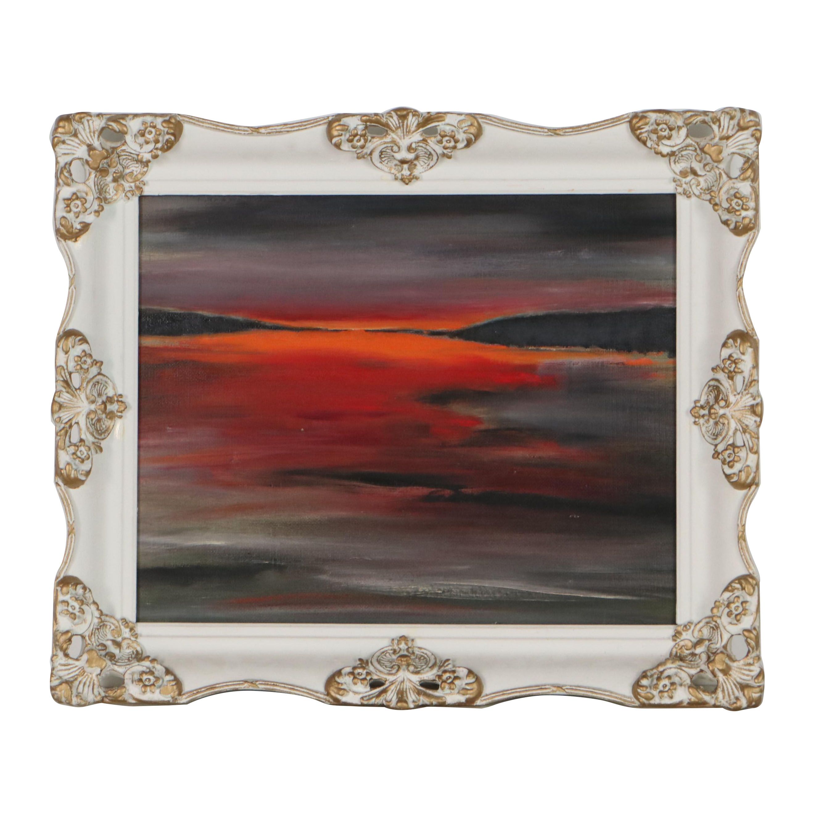 Coastal Sunset Landscape Oil Painting, Circa 2000