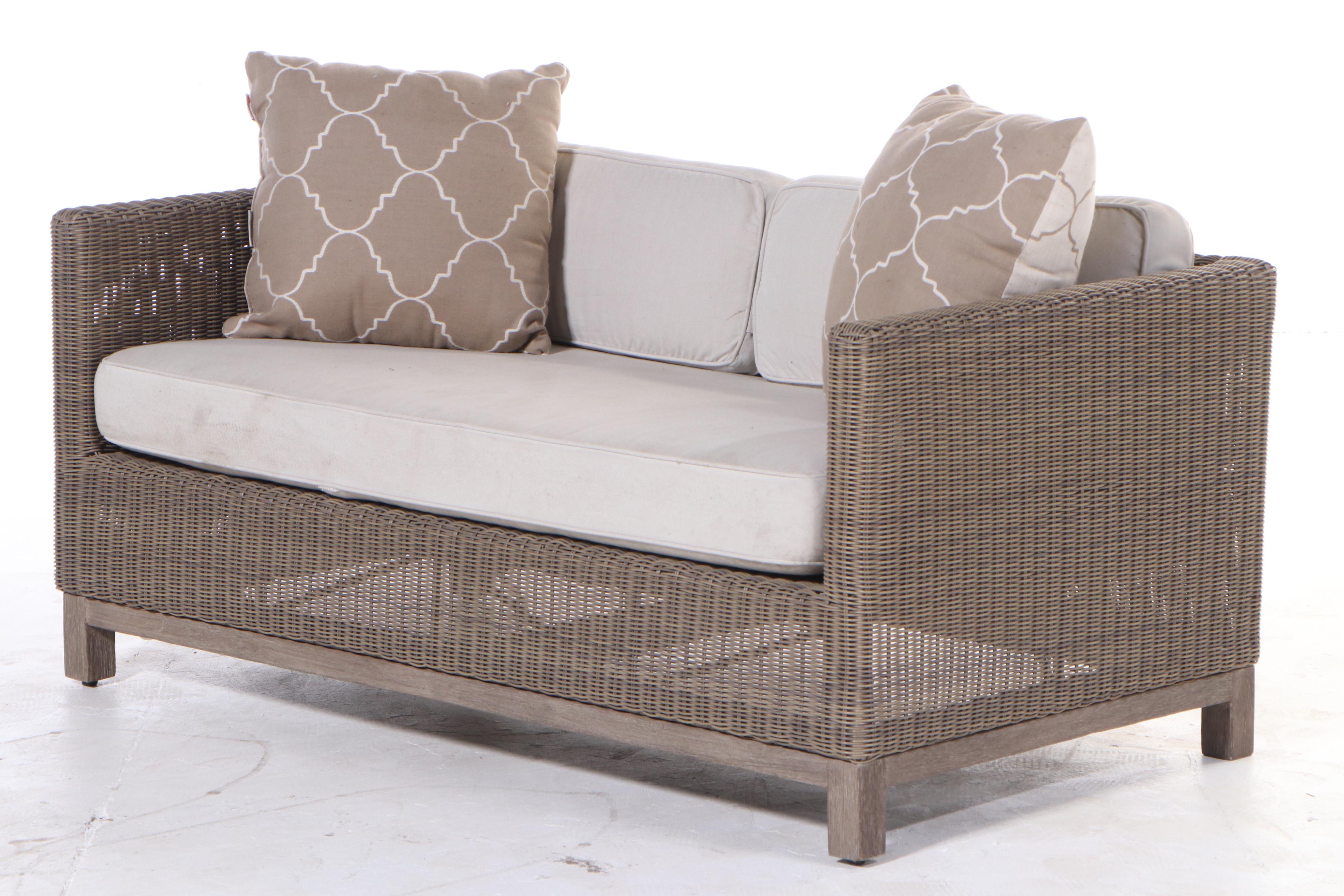 Contemporary Wood and Synthetic Wicker Loveseat and Chair EBTH