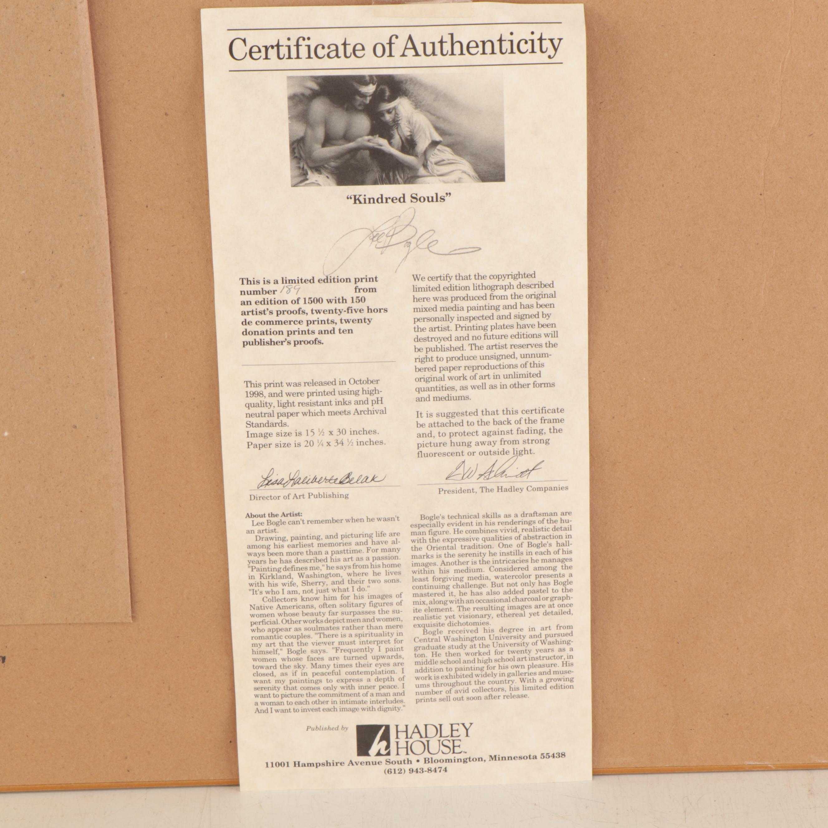 Lee Bogle Offset Lithograph "Kindred Souls," Late 20th Century