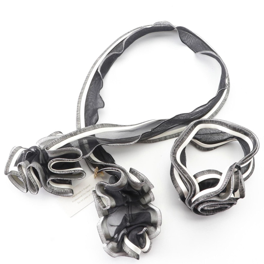 Tammy Child Short Scarf and Arm Band in Black Ribbon and White Silk
