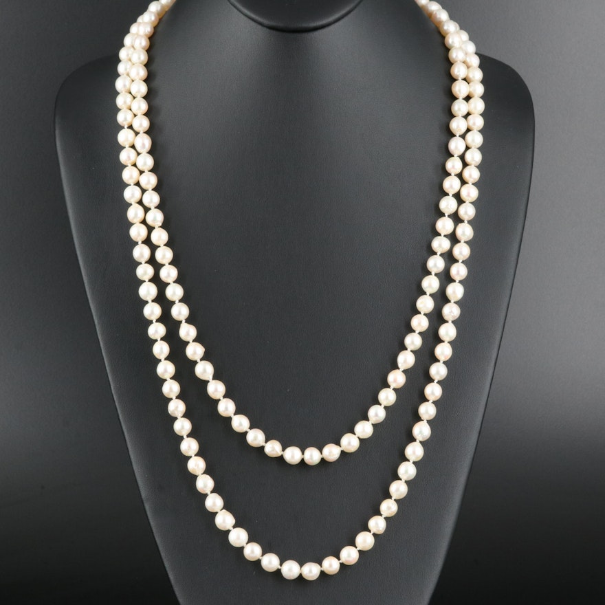 Rope Length Pearl Necklace with Sterling Clasp