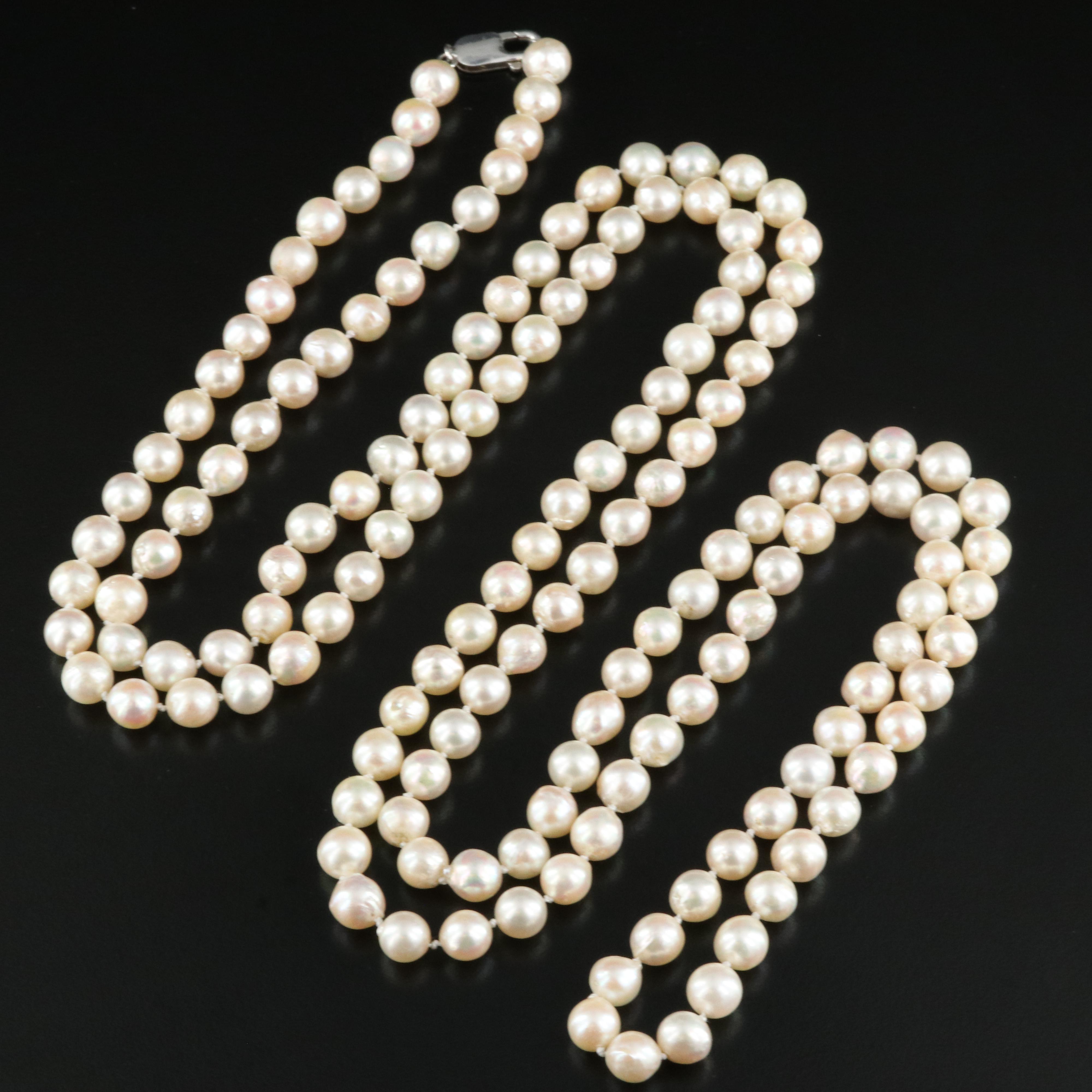 Rope Length Pearl Necklace with Sterling Clasp
