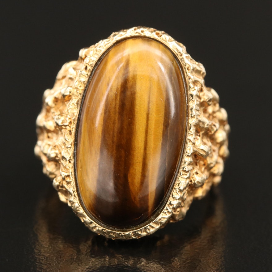 14K Tiger's Eye  Textured Ring