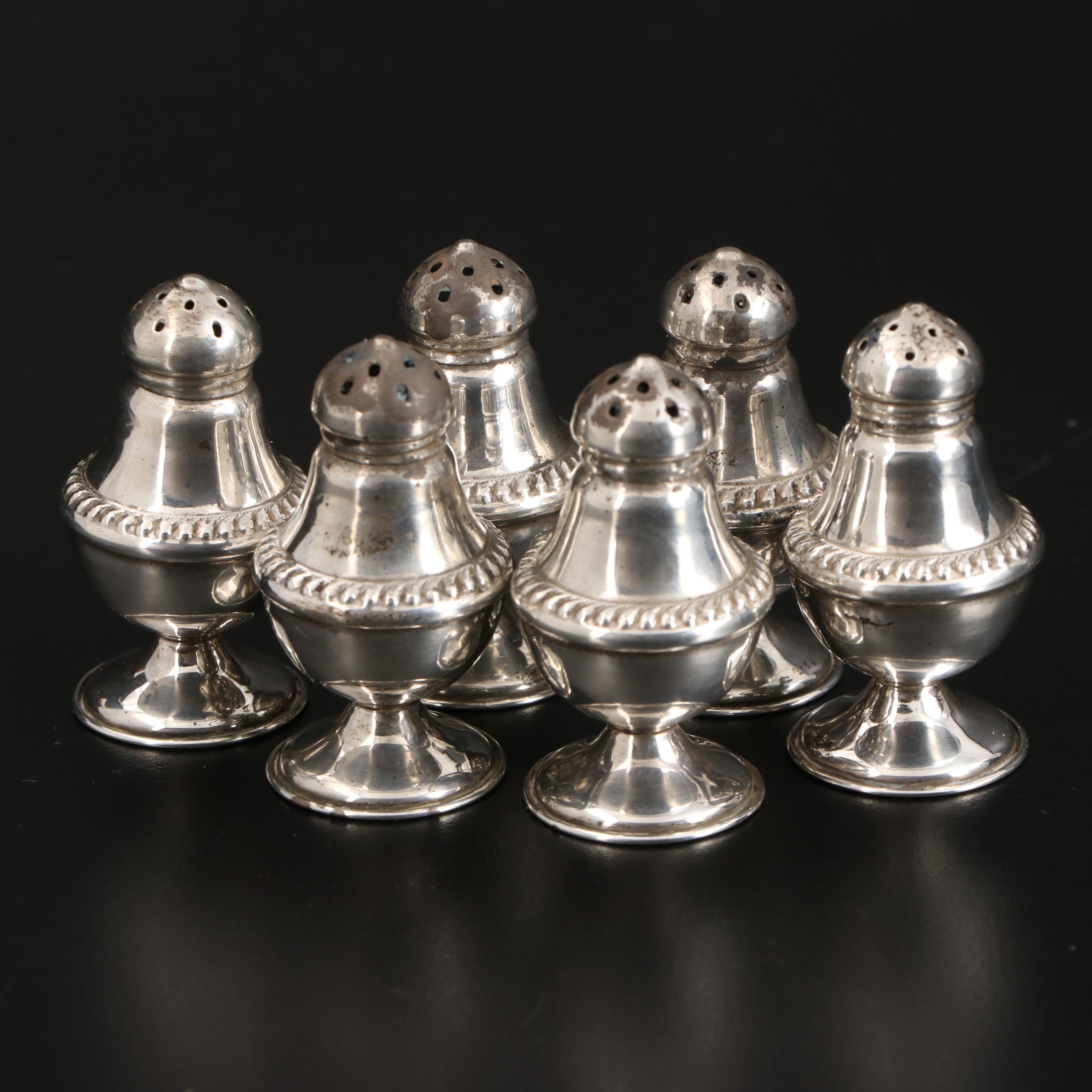 AMC Sterling Silver Creamer and Sugar with Sterling Rimmed Coaster and Shakers