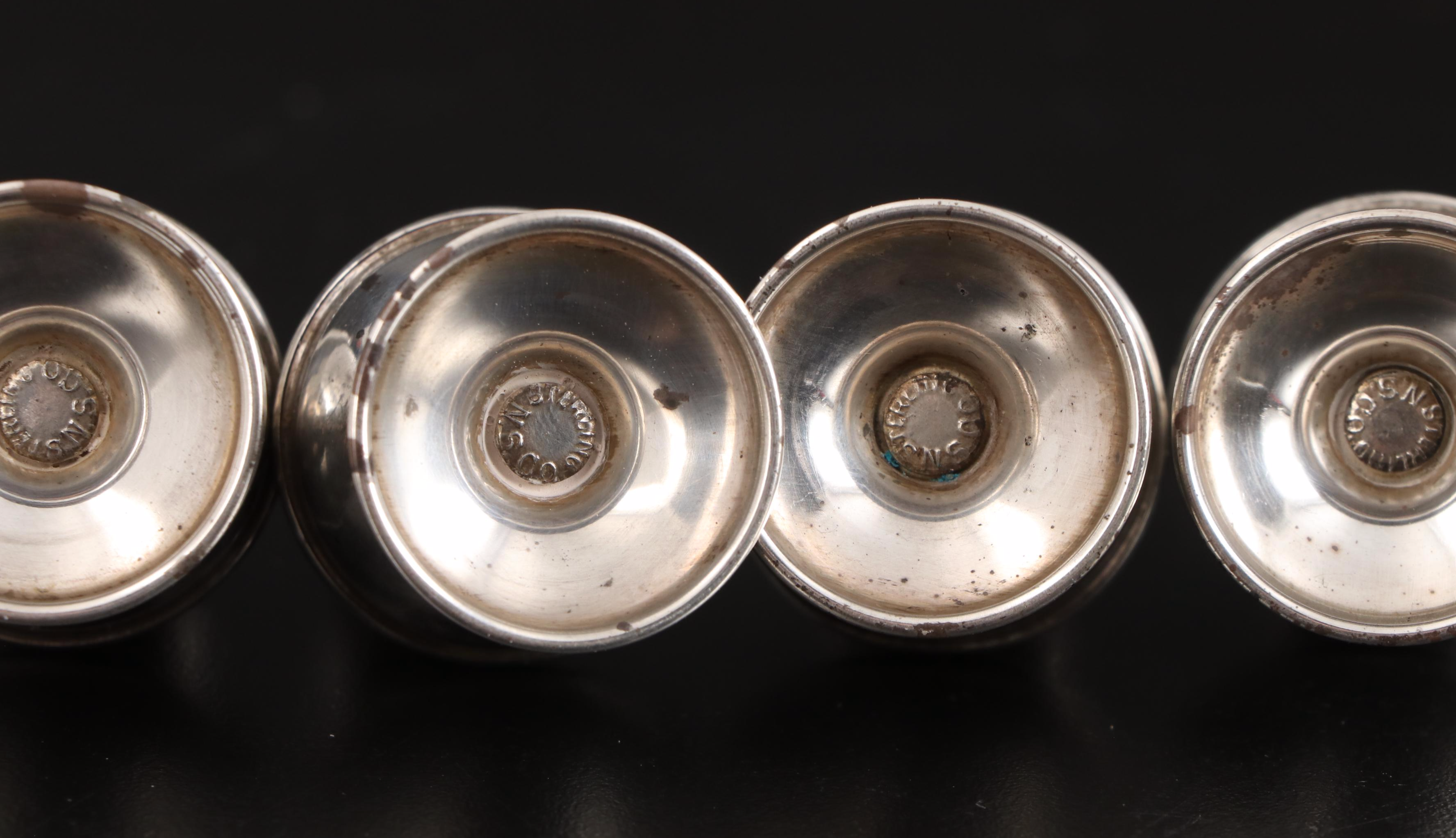 AMC Sterling Silver Creamer and Sugar with Sterling Rimmed Coaster and Shakers