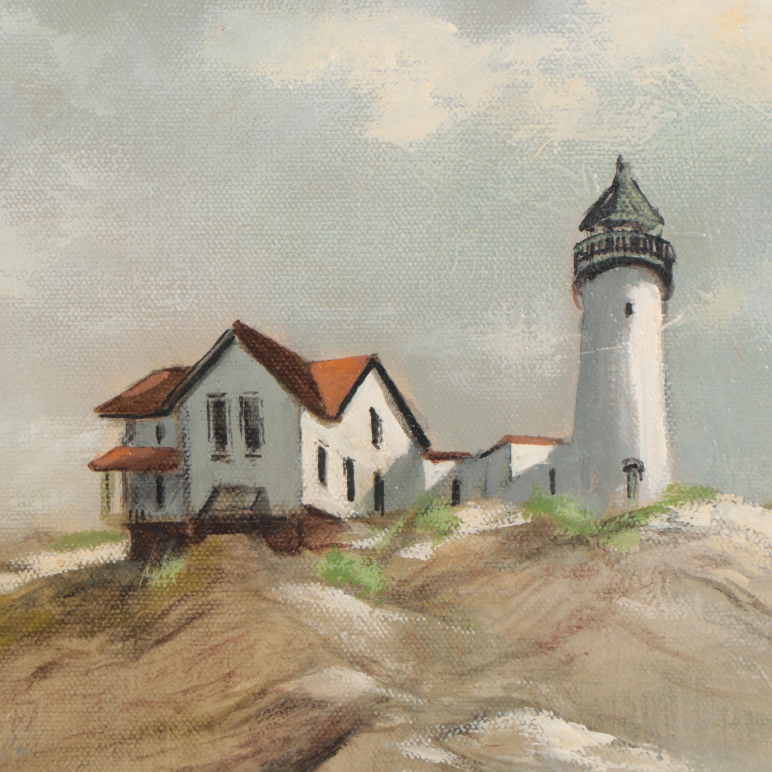 Robert Fabe Beach Scene Oil Painting, Late 20th Century