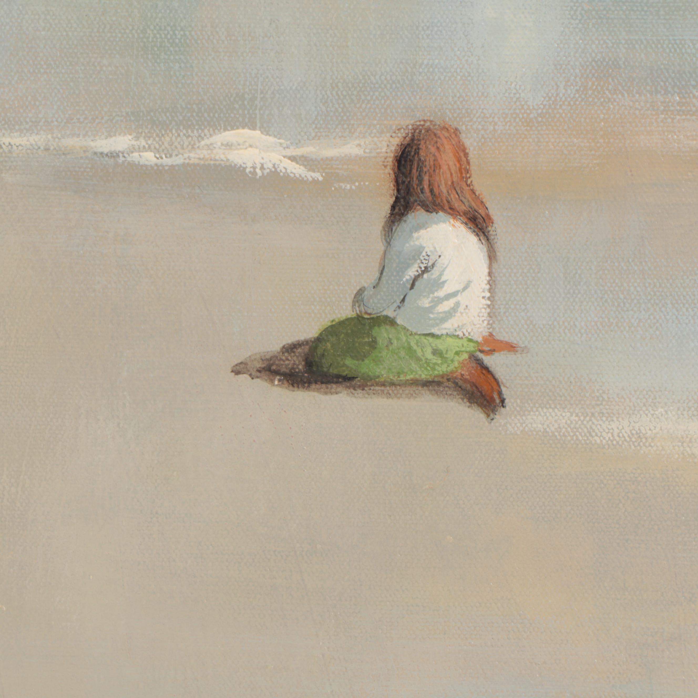 Robert Fabe Beach Scene Oil Painting, Late 20th Century