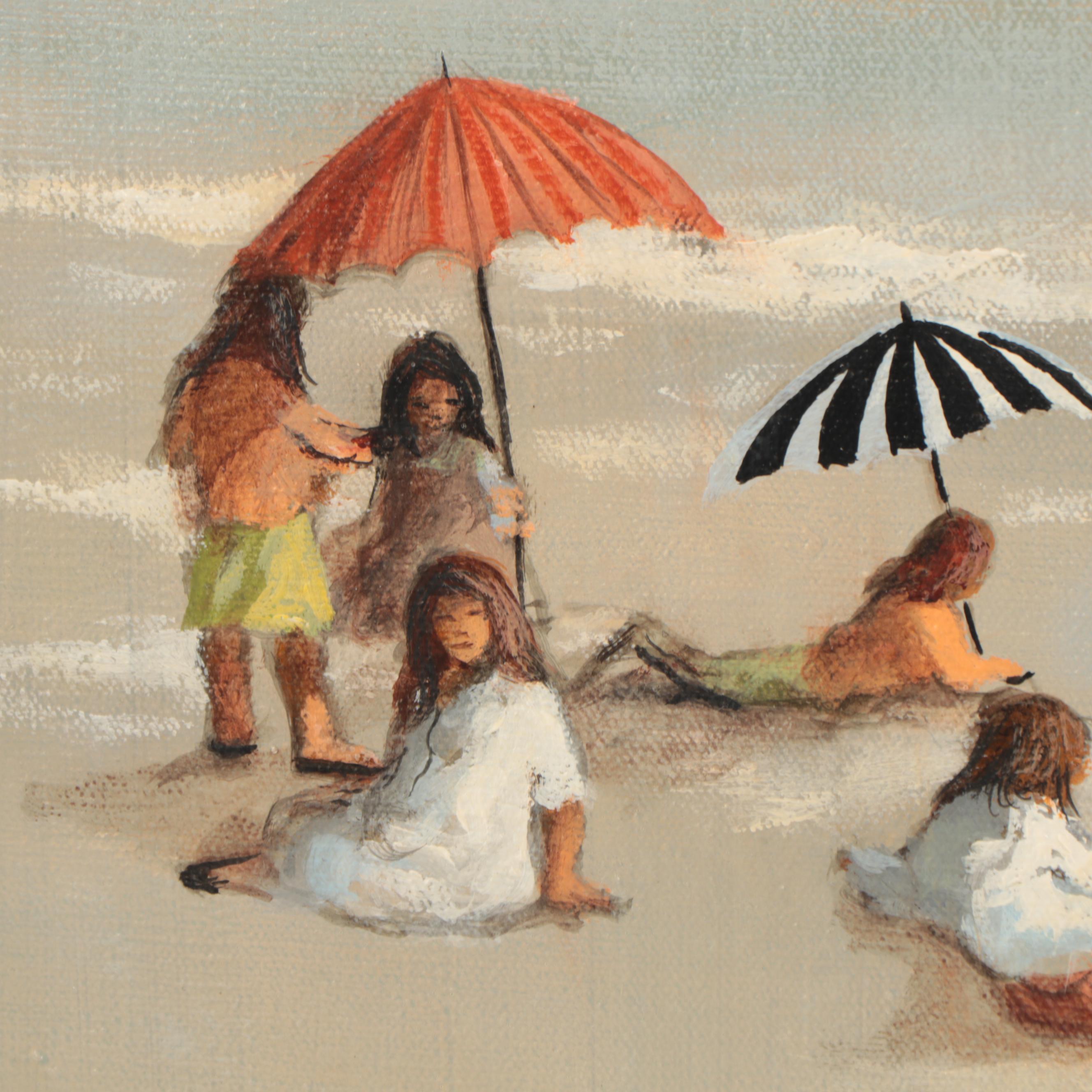 Robert Fabe Beach Scene Oil Painting, Late 20th Century
