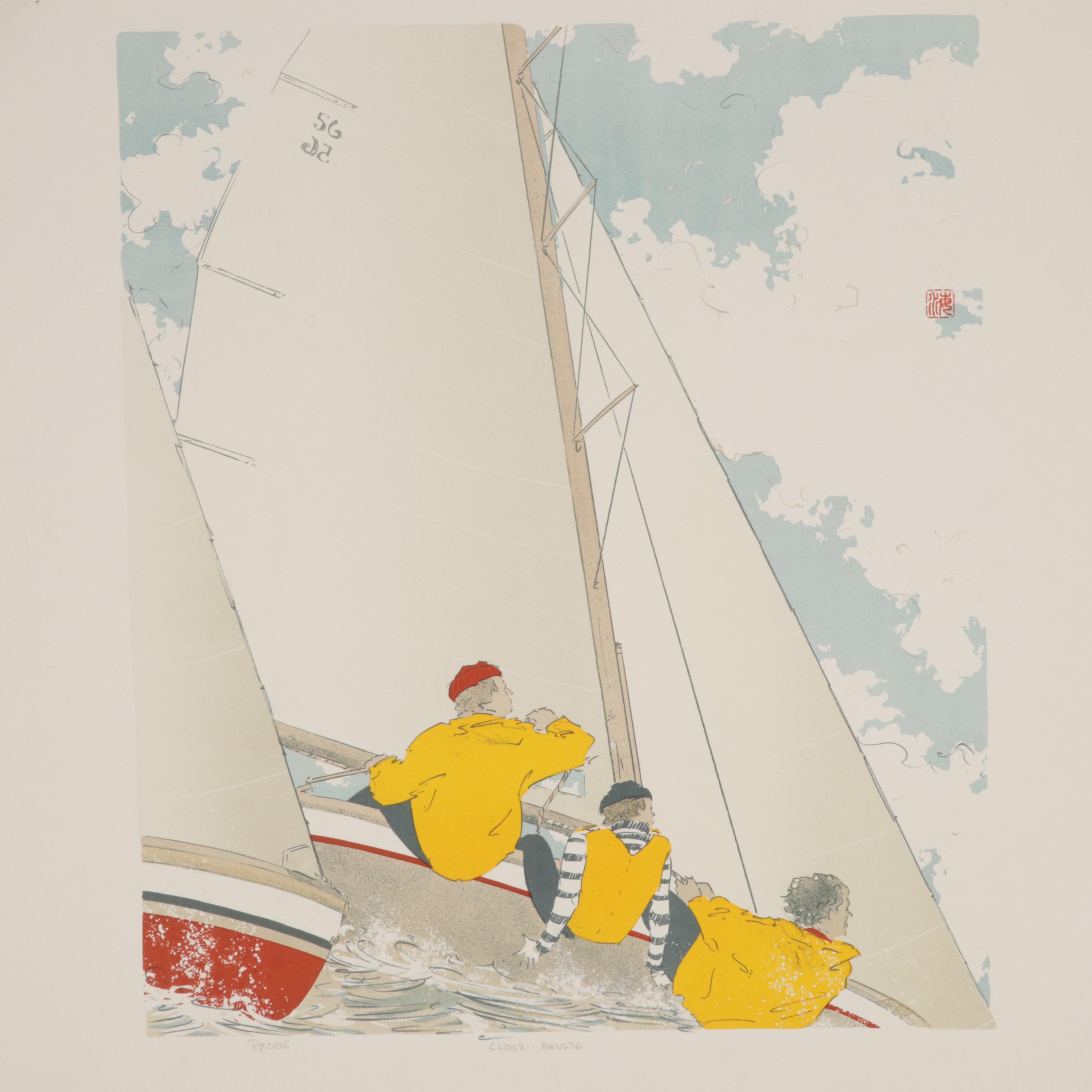 Elizabeth Schippert Maritime Color Lithographs of Yachts, Late 20th Century
