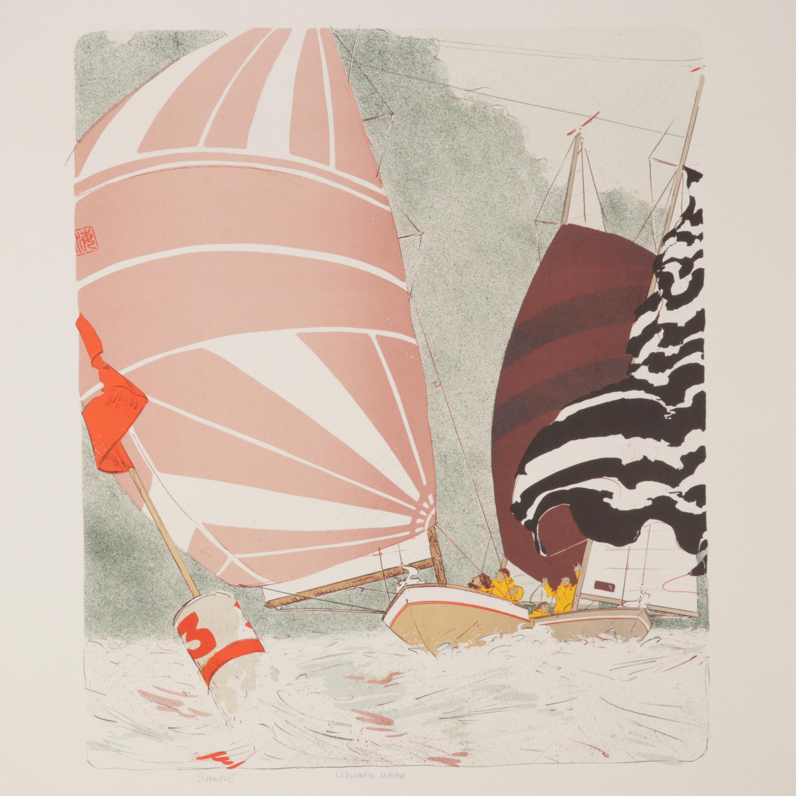Elizabeth Schippert Maritime Color Lithographs of Yachts, Late 20th Century