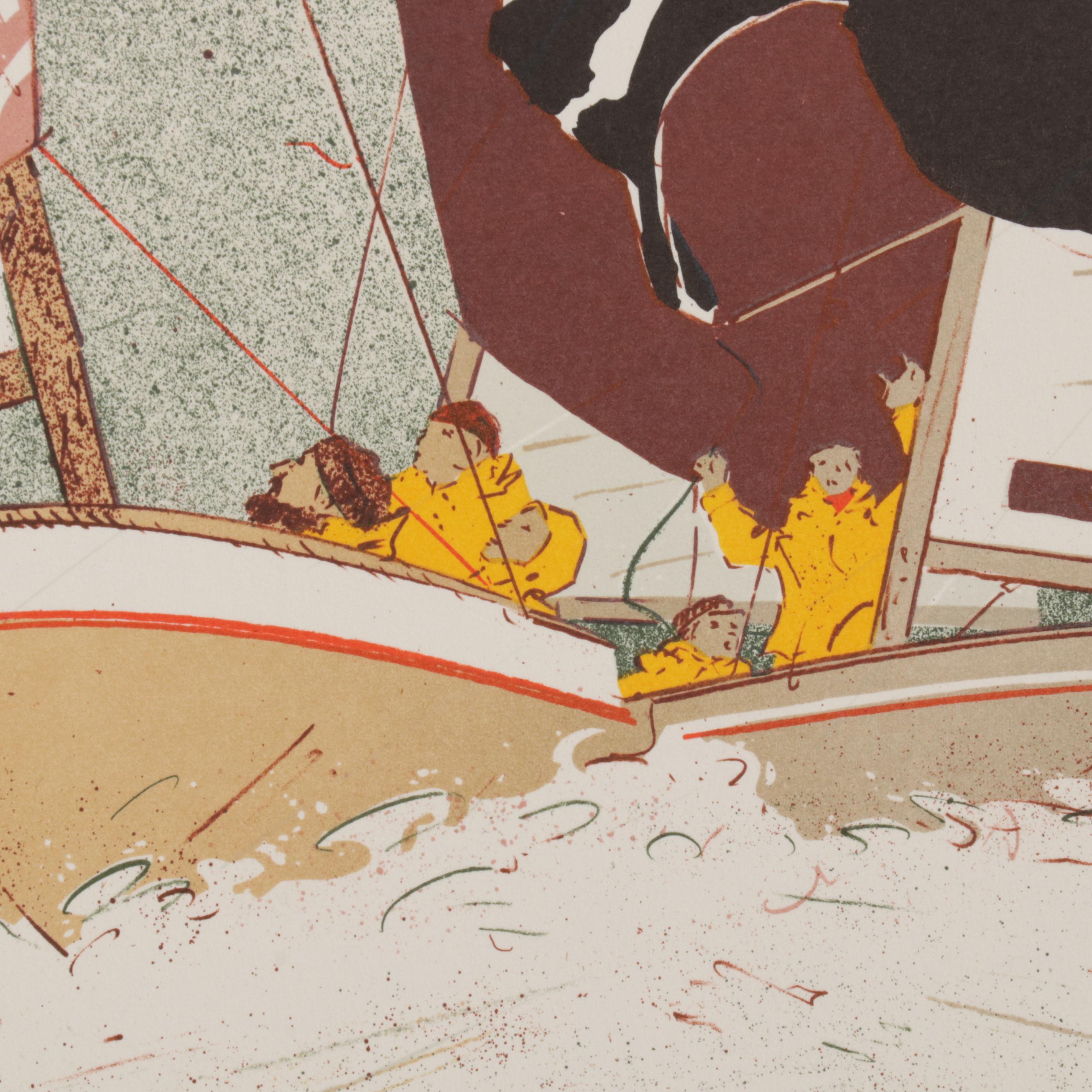 Elizabeth Schippert Maritime Color Lithographs of Yachts, Late 20th Century