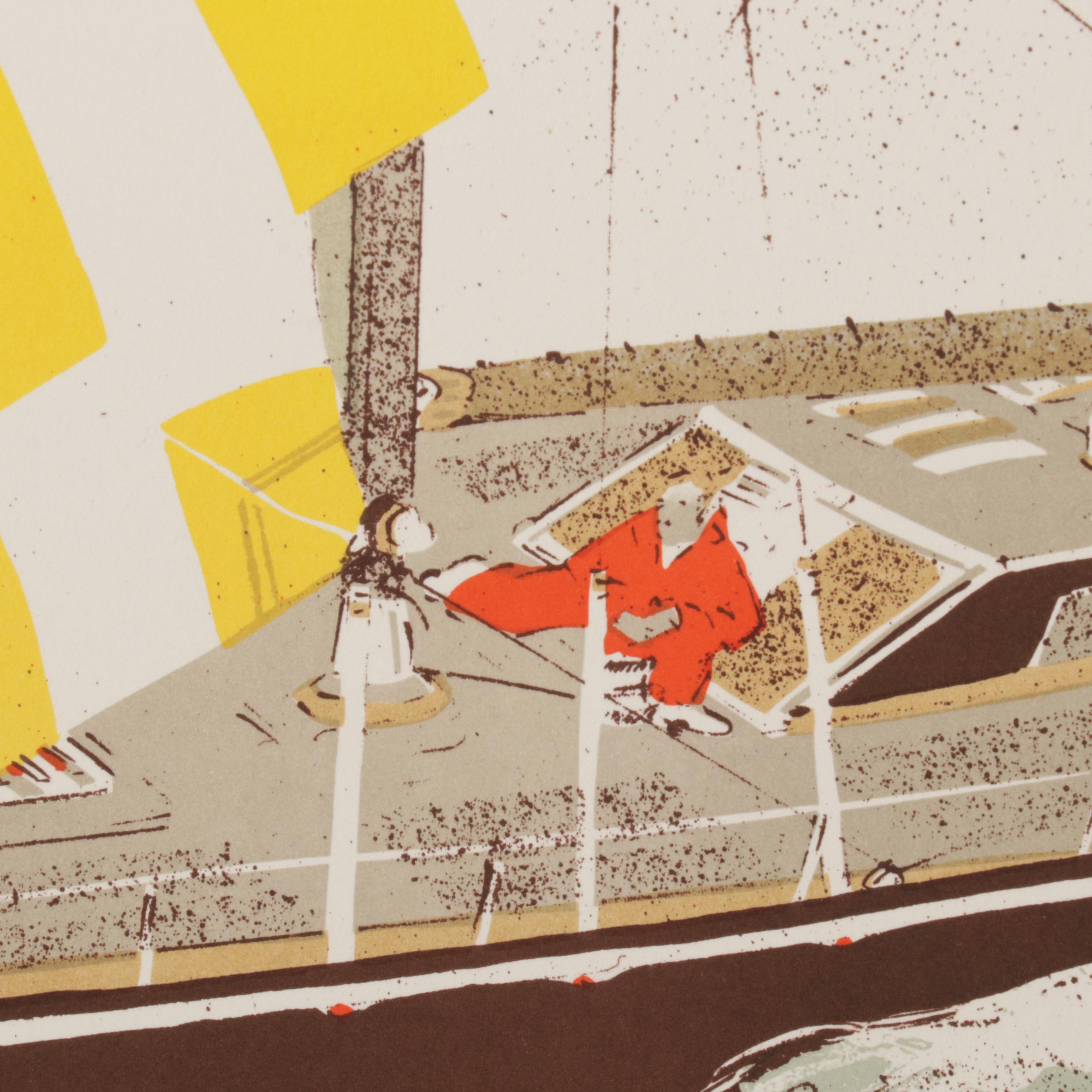 Elizabeth Schippert Maritime Color Lithographs of Yachts, Late 20th Century