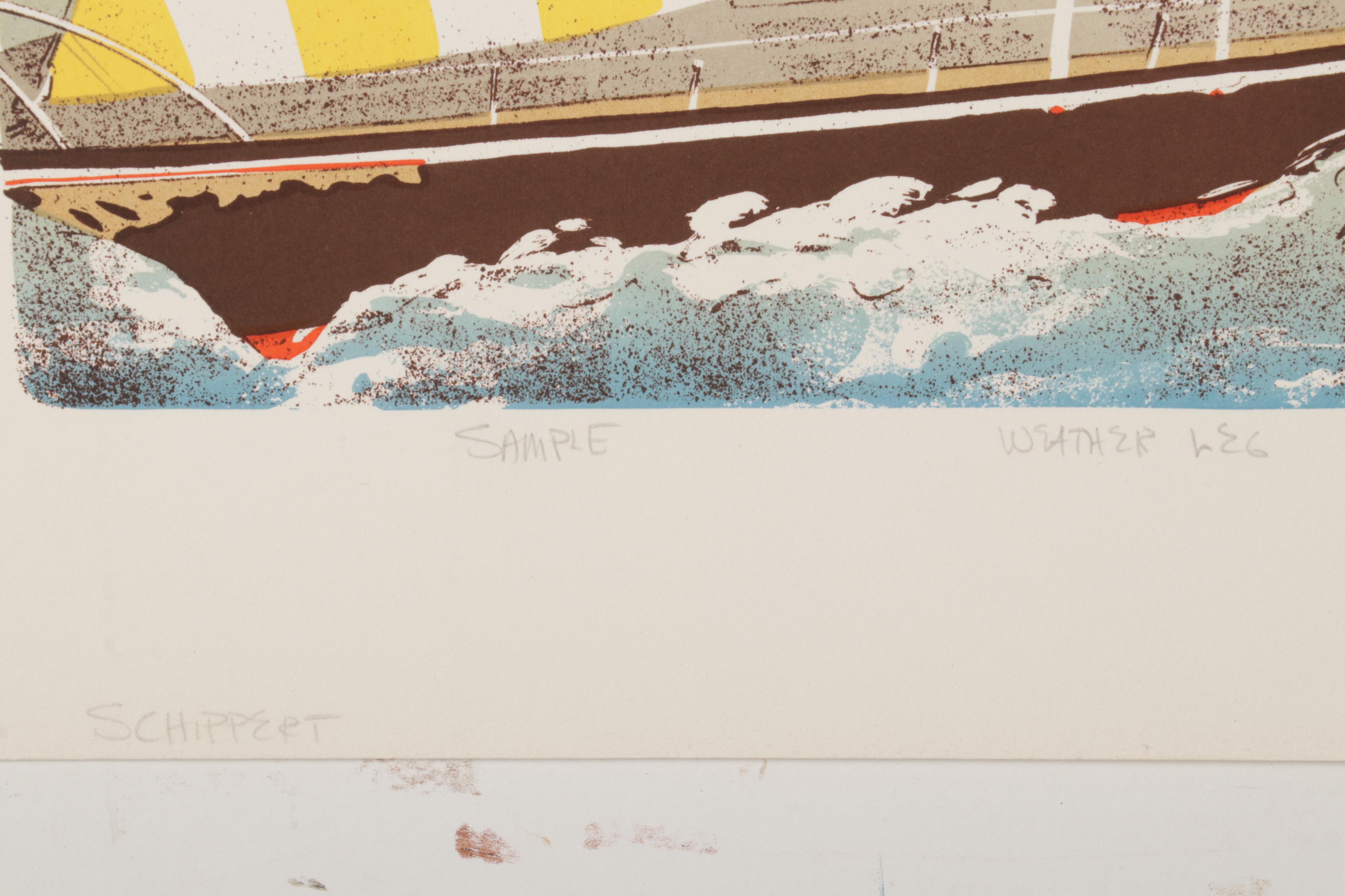 Elizabeth Schippert Maritime Color Lithographs of Yachts, Late 20th Century