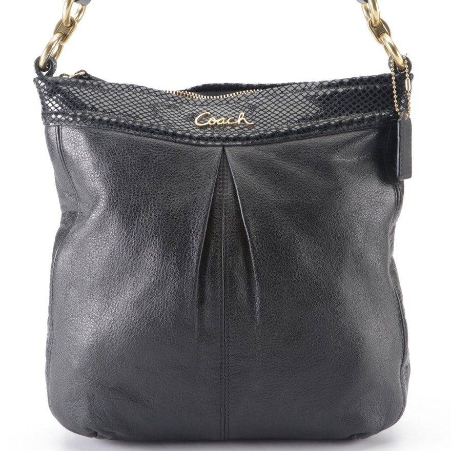 Coach Ashley Crossbody/Shouder Bag in Black Leather with Snake-Effect Detail