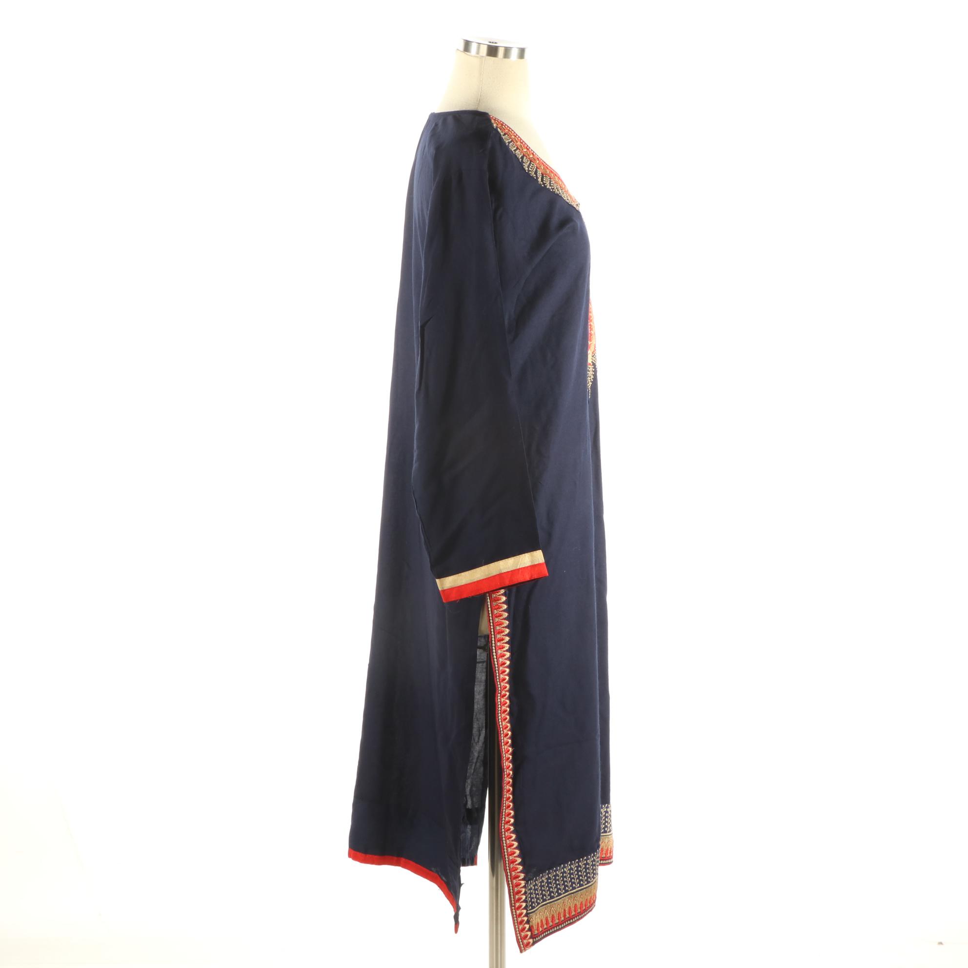 Embroidered Dark Blue Semi Sheer Kurti