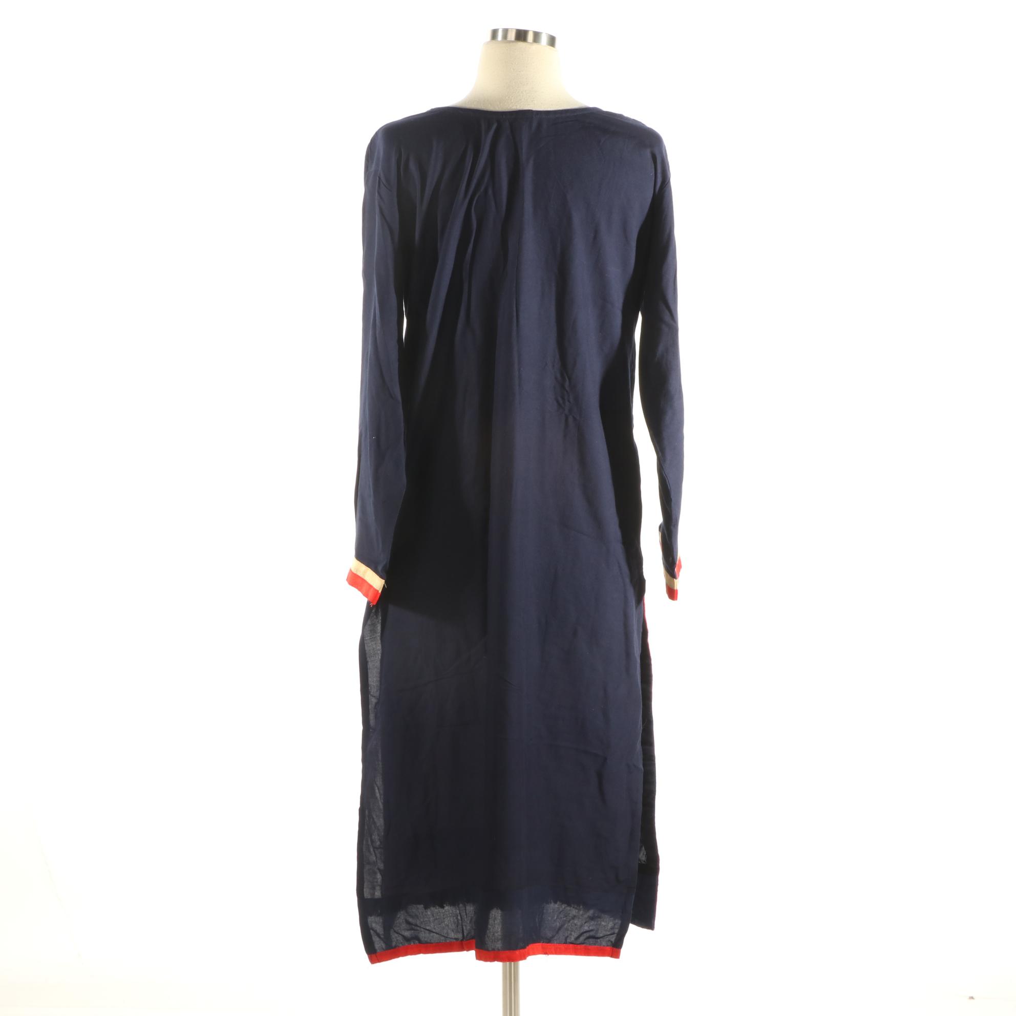 Embroidered Dark Blue Semi Sheer Kurti