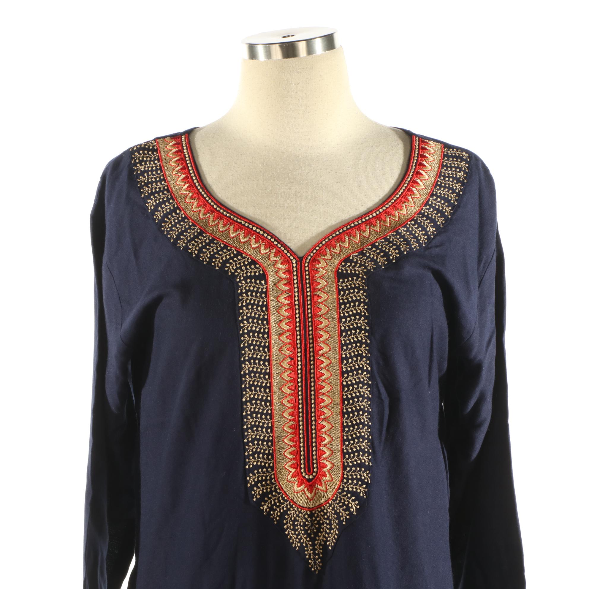 Embroidered Dark Blue Semi Sheer Kurti