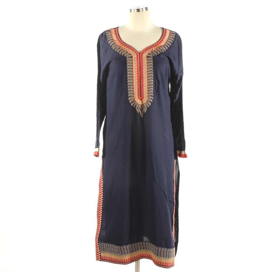 Embroidered Dark Blue Semi Sheer Kurti