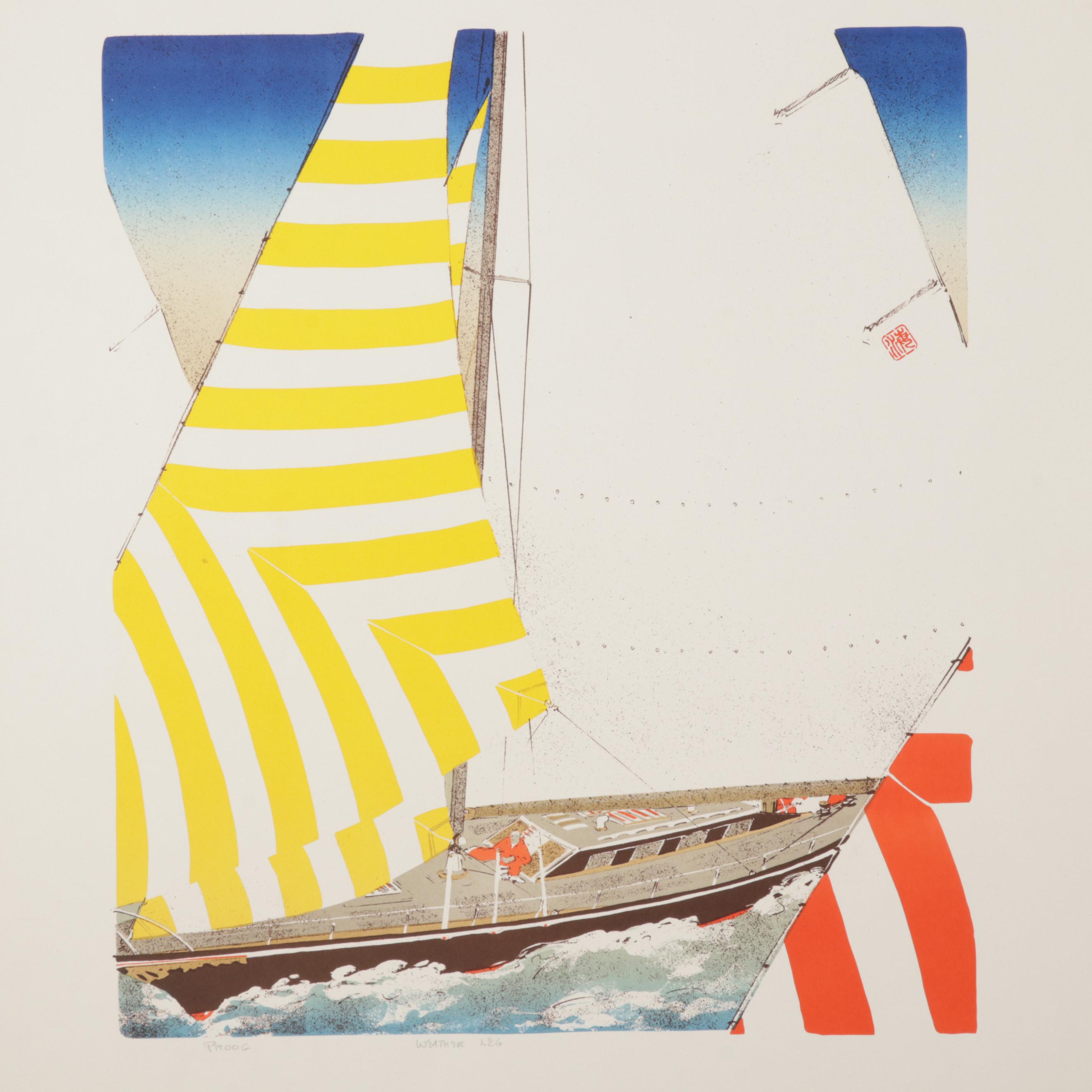 Elizabeth Schippert Yachting Color Lithographs, Late 20th Century