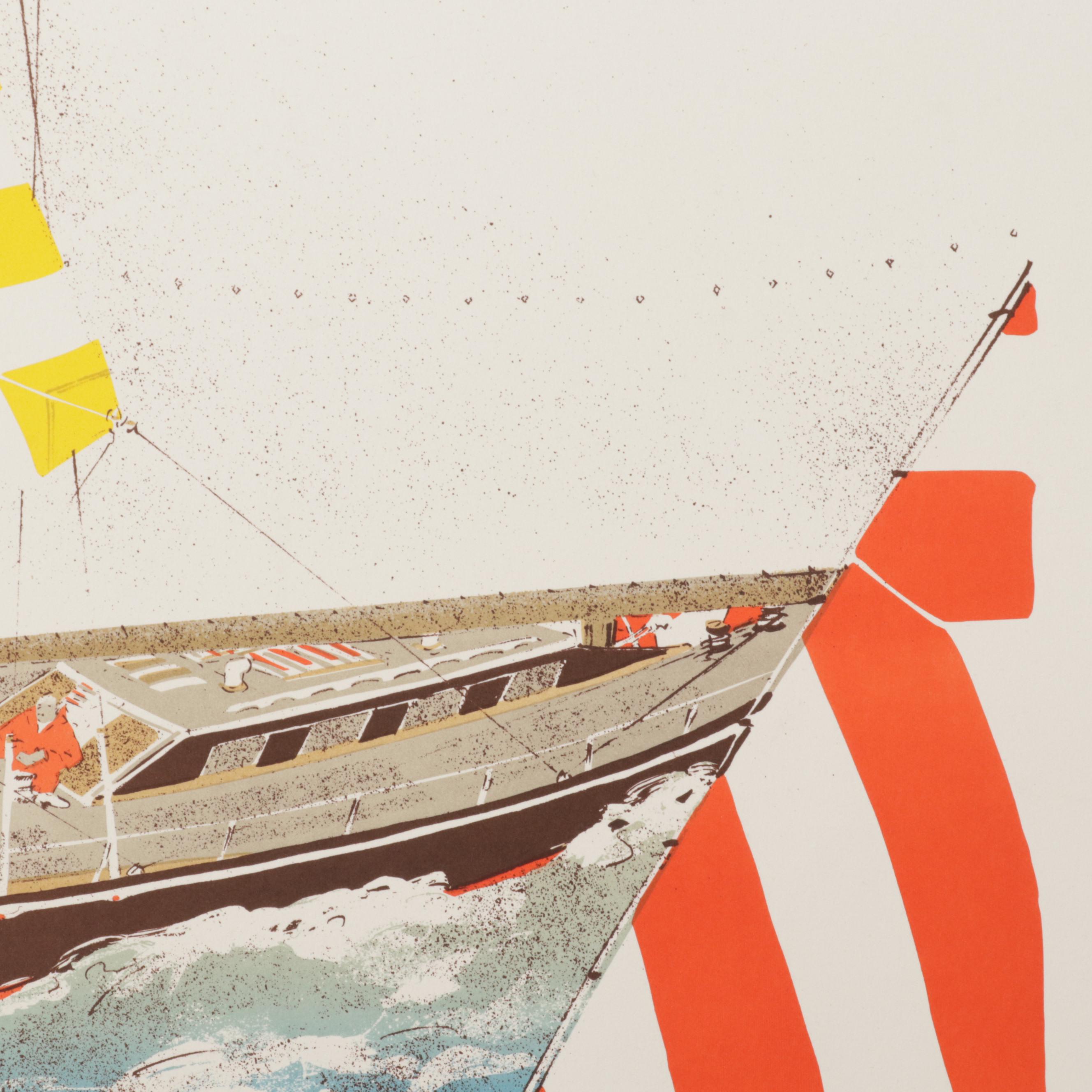 Elizabeth Schippert Yachting Color Lithographs, Late 20th Century
