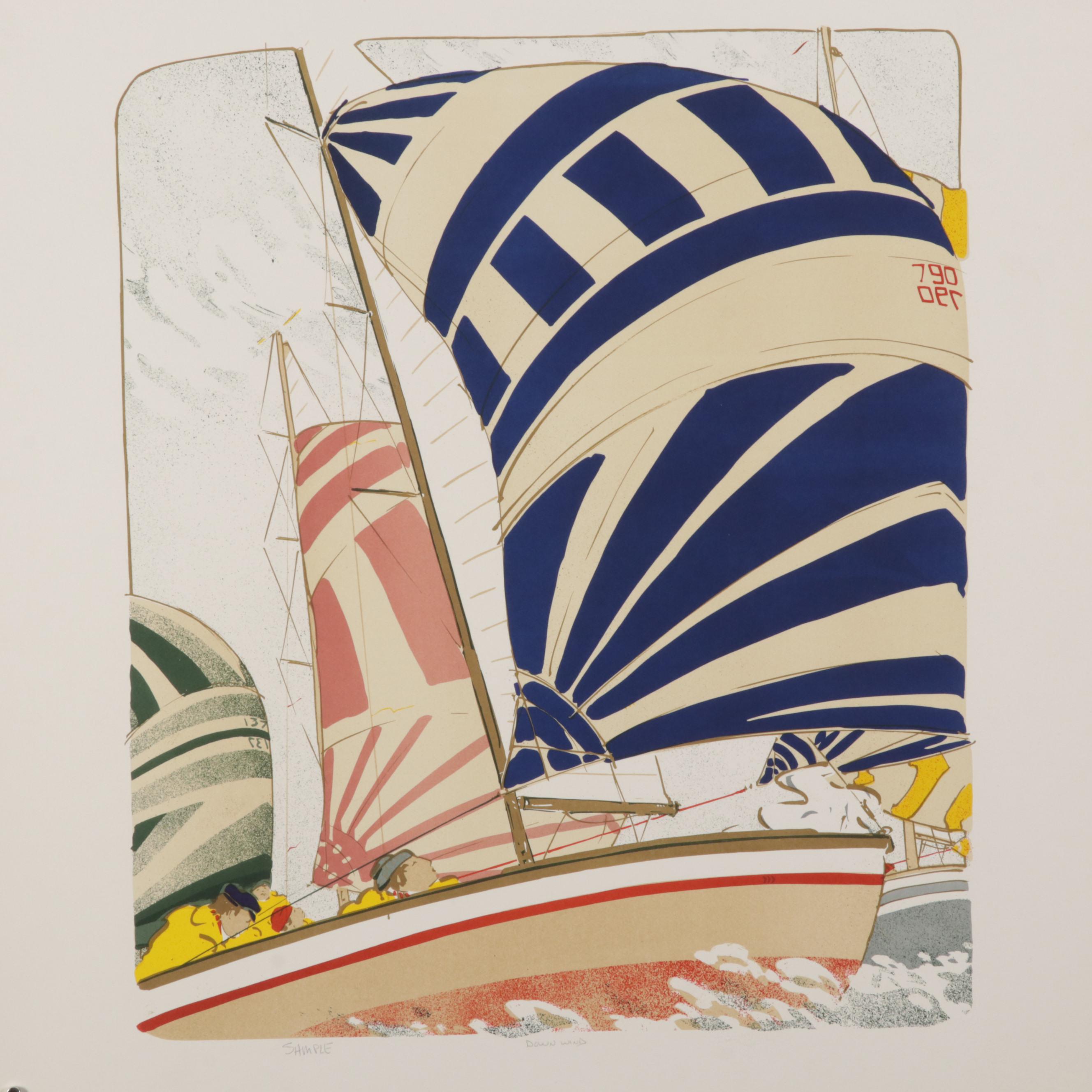 Elizabeth Schippert Yachting Color Lithographs, Late 20th Century