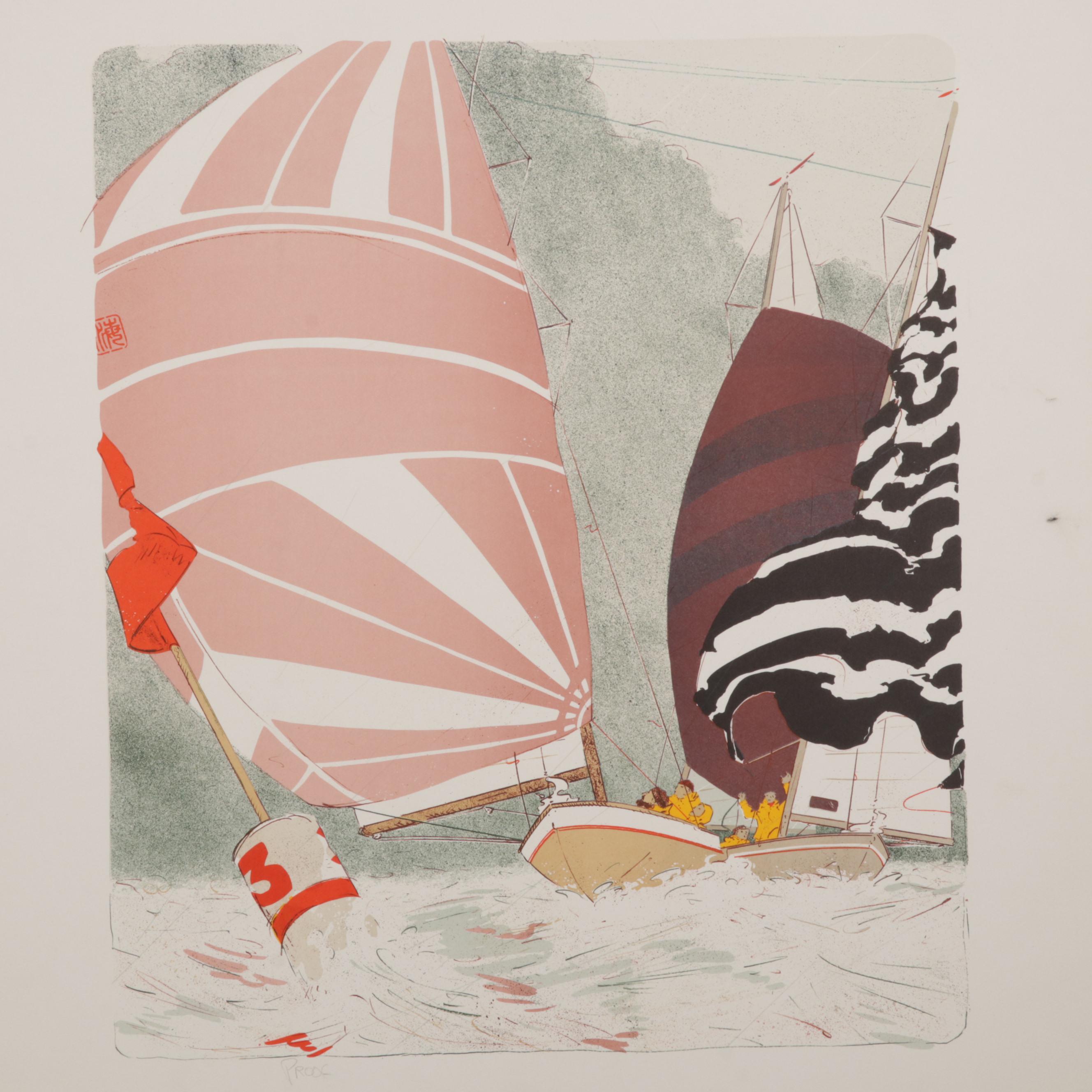Elizabeth Schippert Yachting Color Lithographs, Late 20th Century