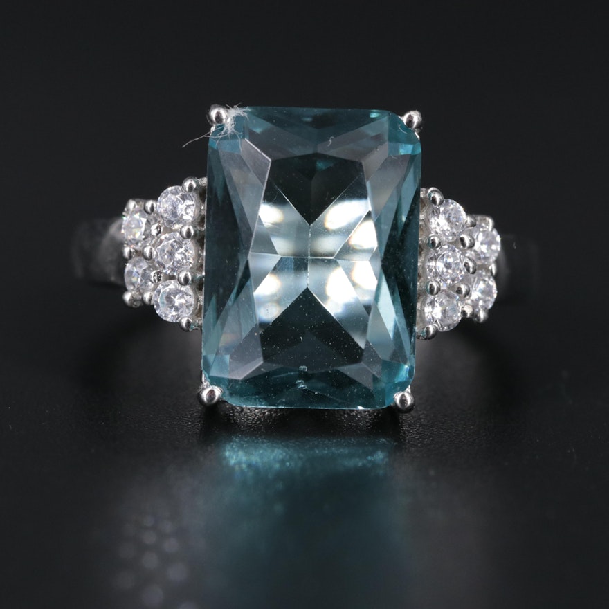 Sterling Silver Aquamarine and Cubic Zirconia Ring