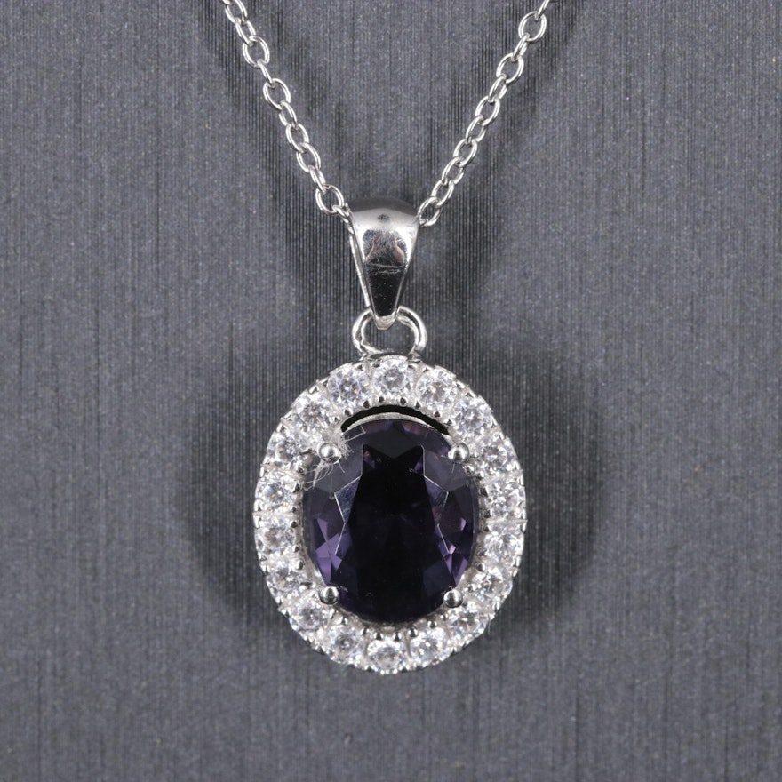 Sterling Silver Amethyst and Cubic Zirconia Pendant Necklace
