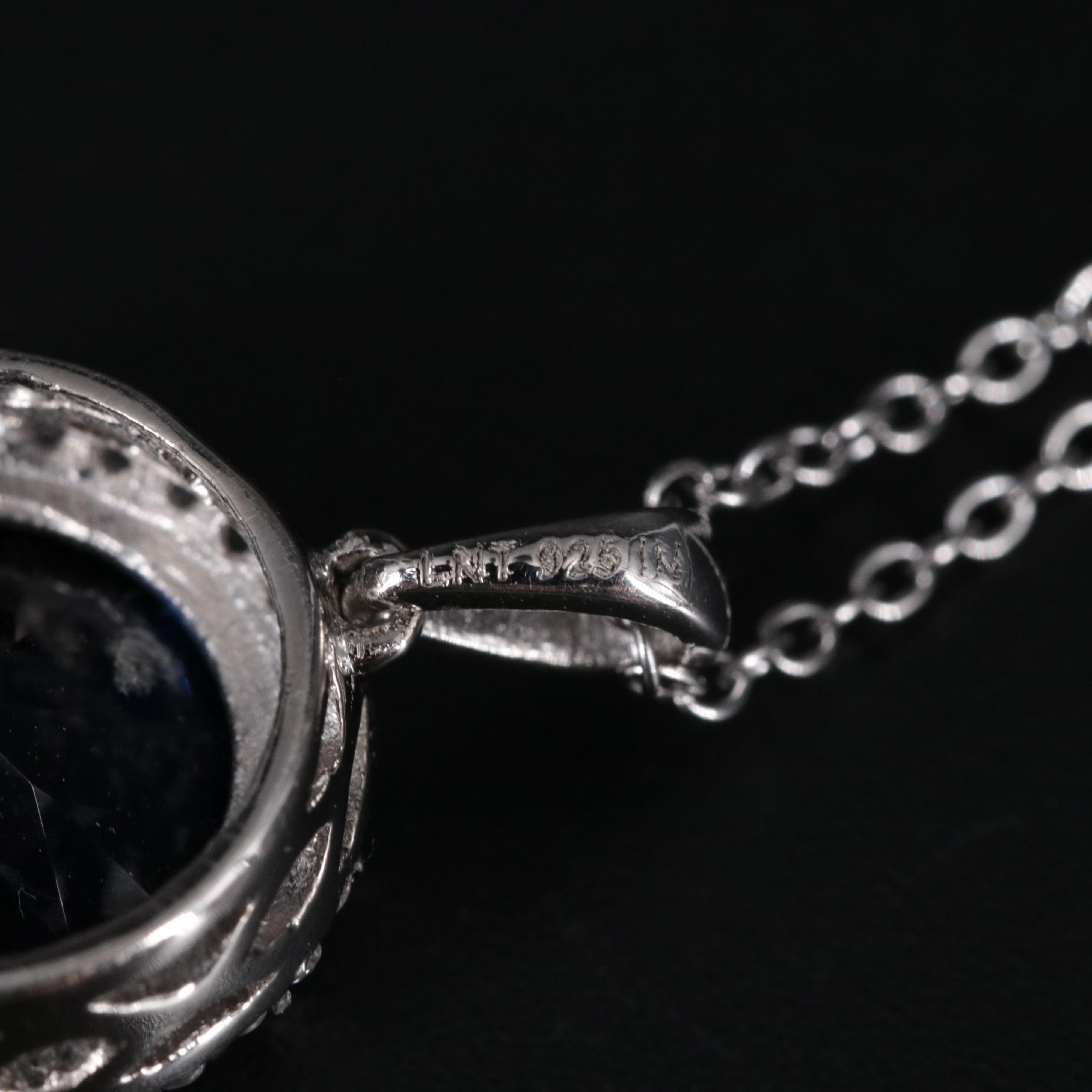 Sterling Silver Sapphire and Cubic Zirconia Pendant Necklace