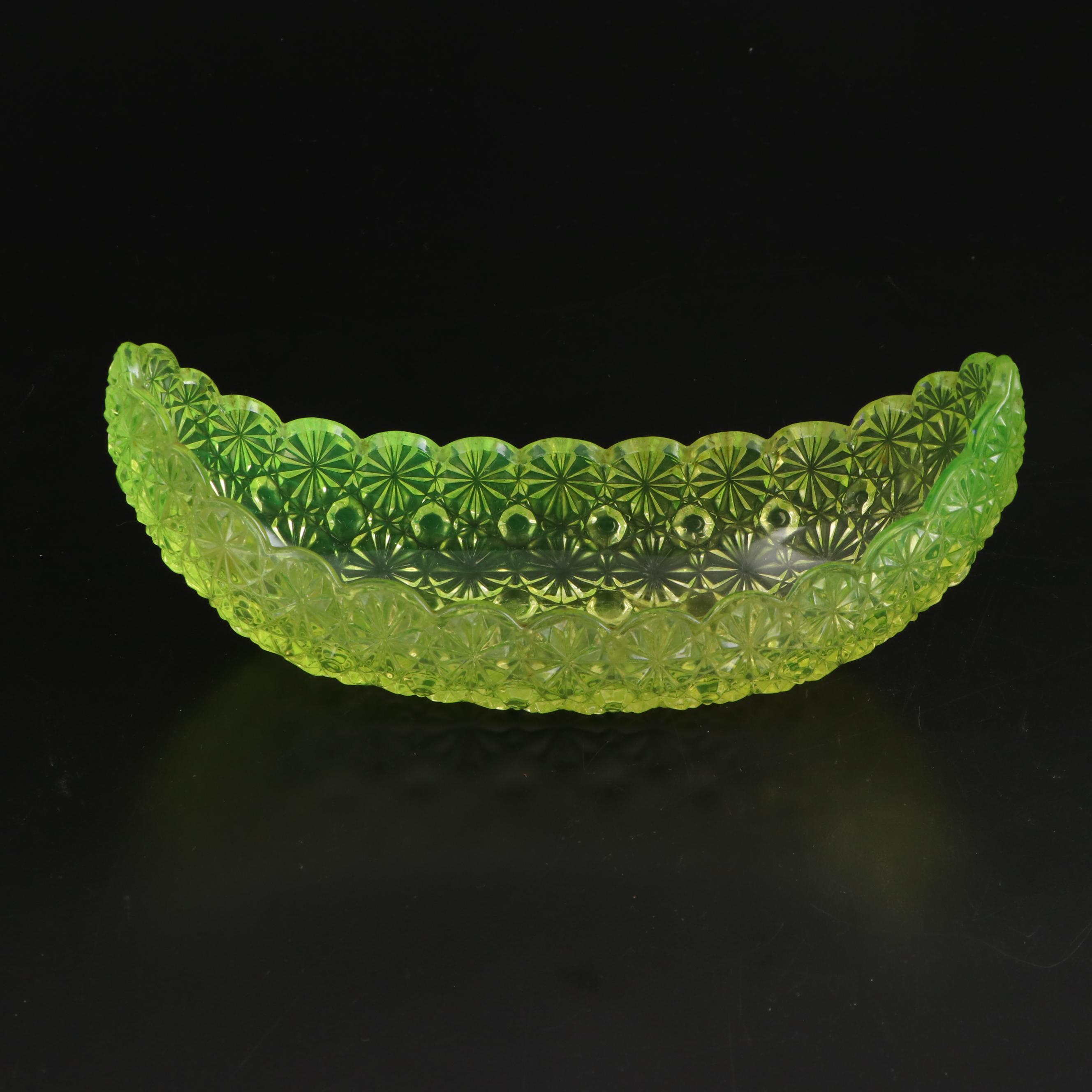 EAPG Daisy and Button Vaseline Glass Tableware with Fenton "Basketweave" Vase