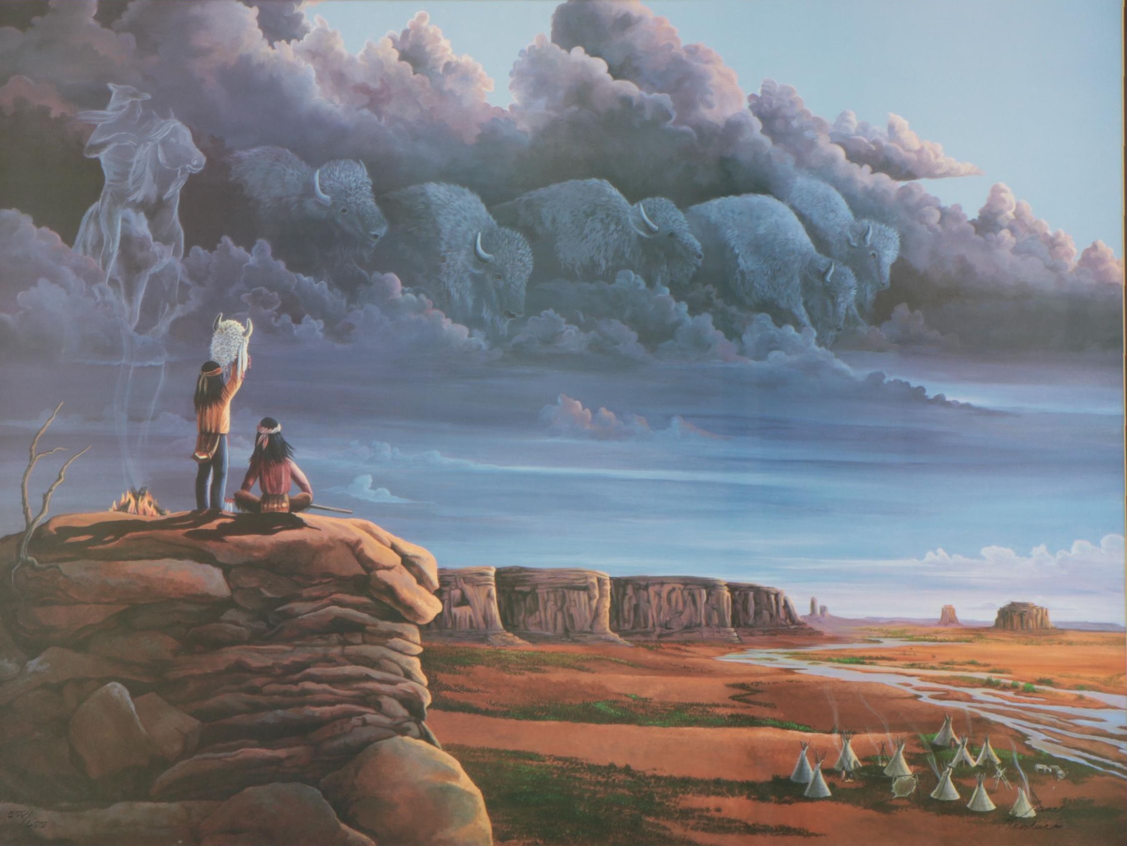 Lane Kendrick Offset Lithograph "Legend of the White Buffalo"