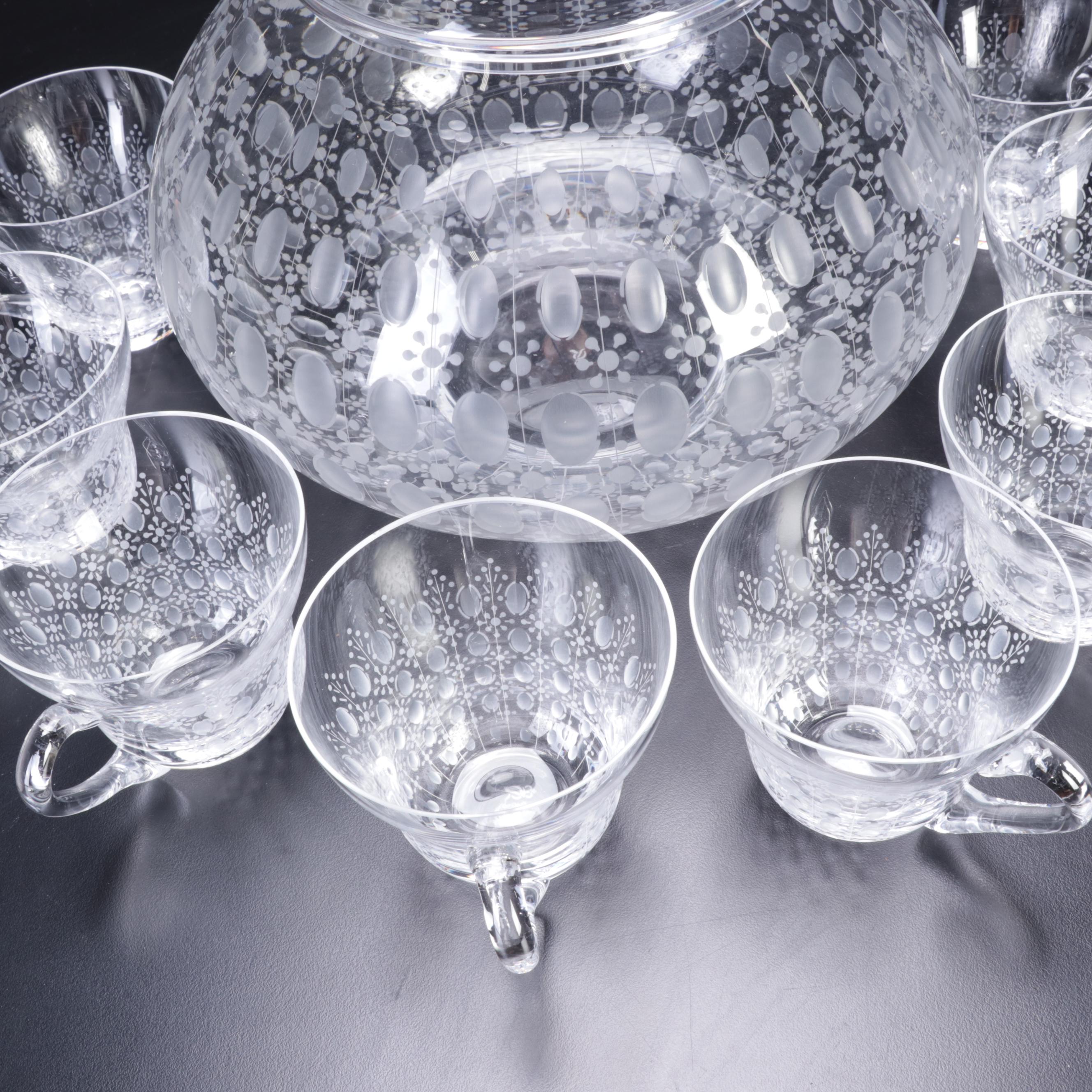 Rosenthal Crystal "Romance" Punch Bowl and Punch Cups