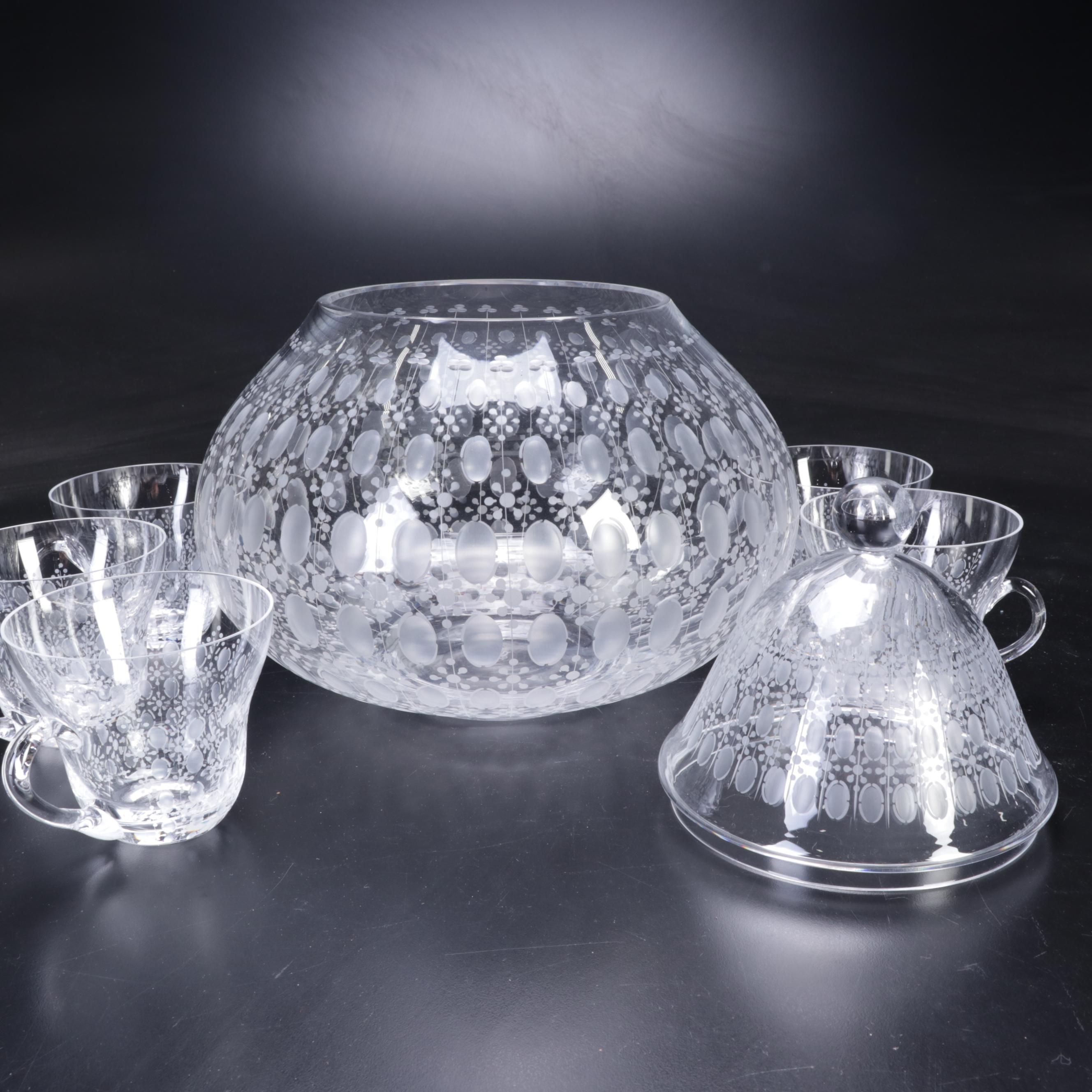 Rosenthal Crystal "Romance" Punch Bowl and Punch Cups