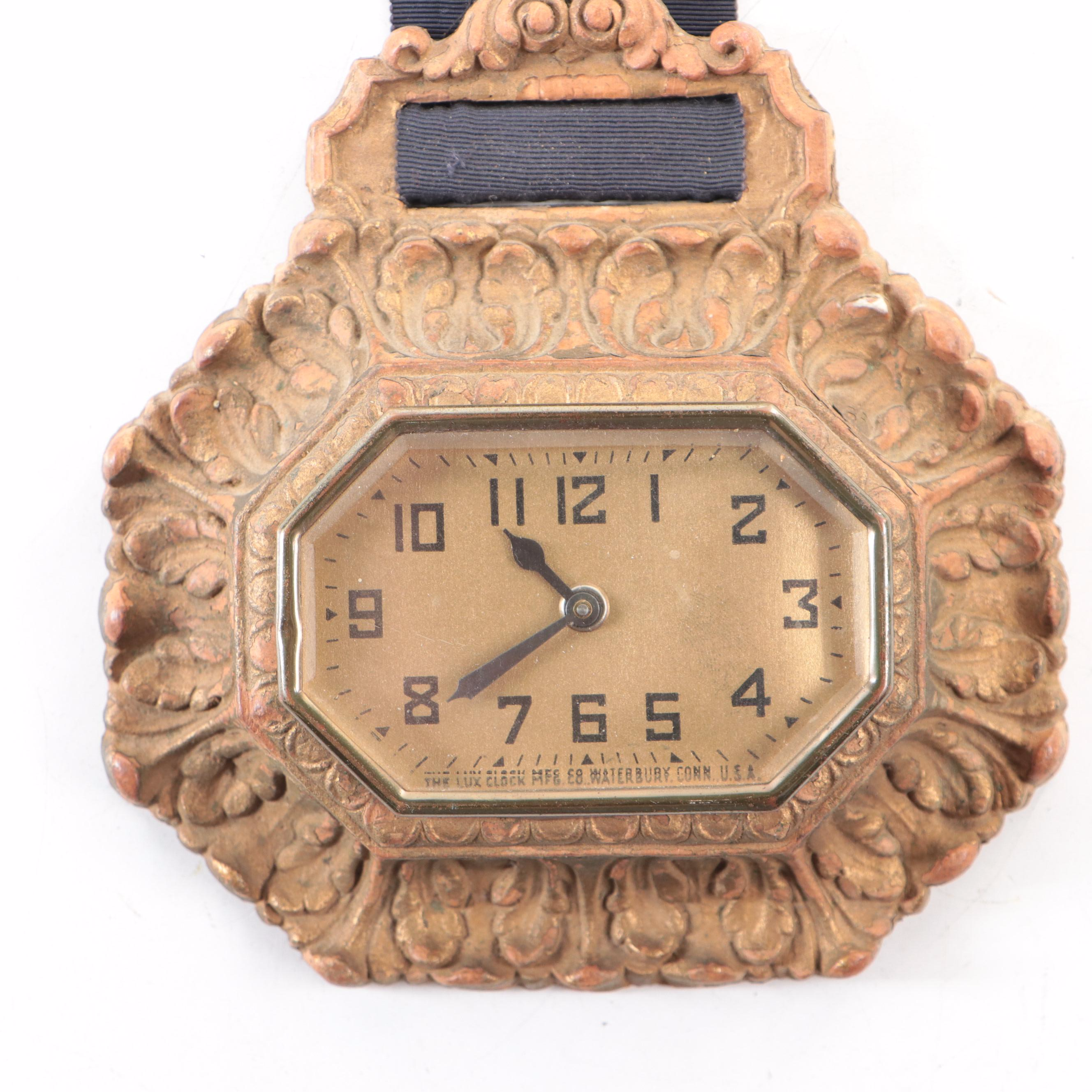 Lux Clock Mfg. Co. Louis XVI Style Gilt Composite Fob Clock, Early 20th C.
