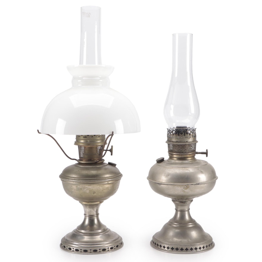 Aladdin "No. 9" with Rayo Nickel Finish Oil Lamps, Late 19th/ Early 20th C.