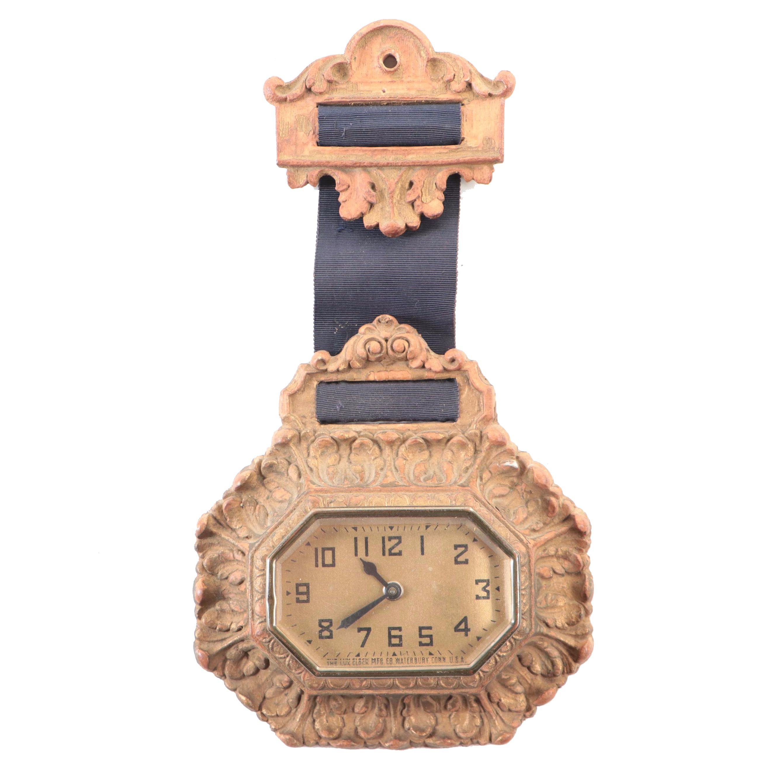 Lux Clock Mfg. Co. Louis XVI Style Gilt Composite Fob Clock, Early 20th C.