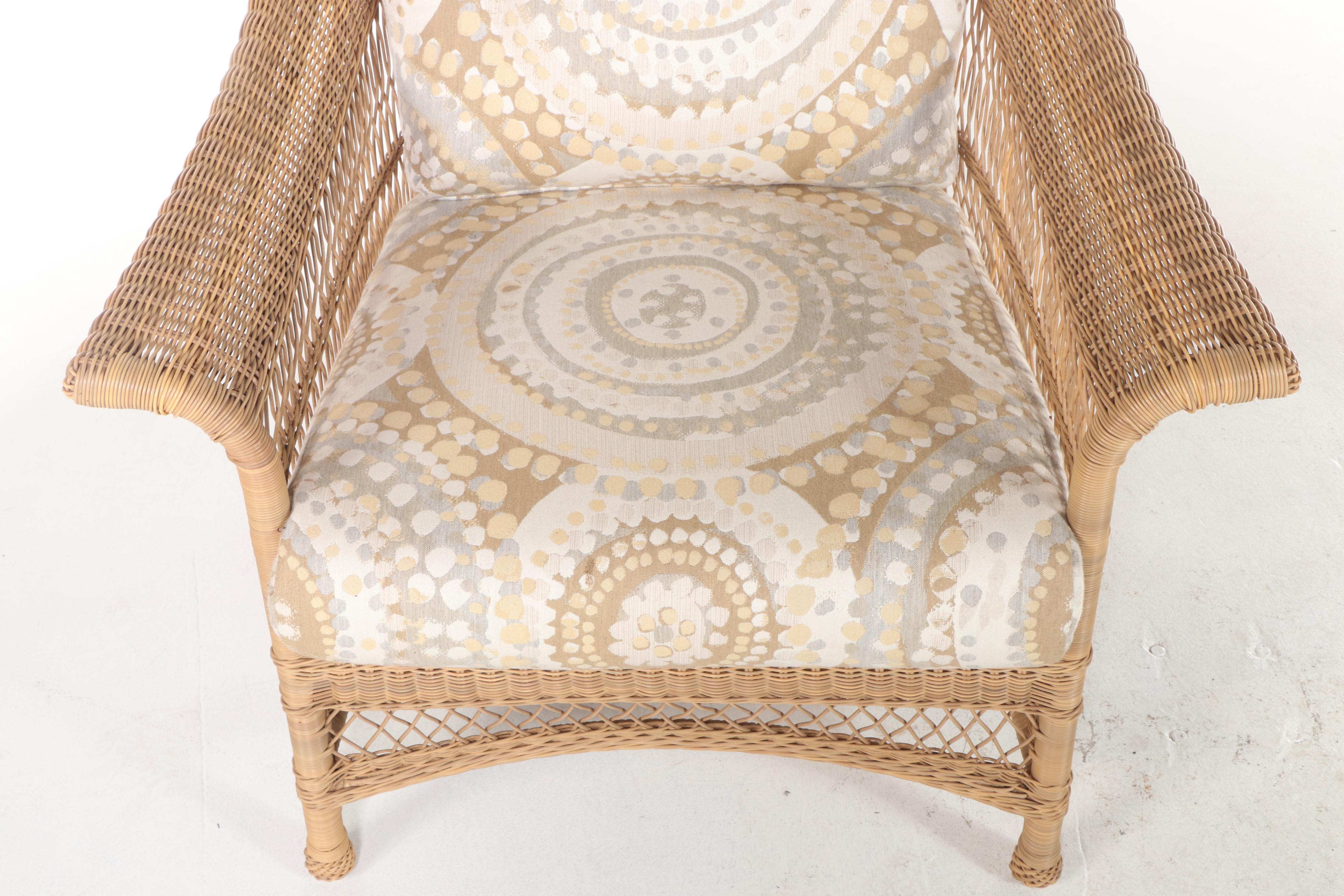 Pair of Resin Wicker Lounge Chairs with Brown Jordan Table