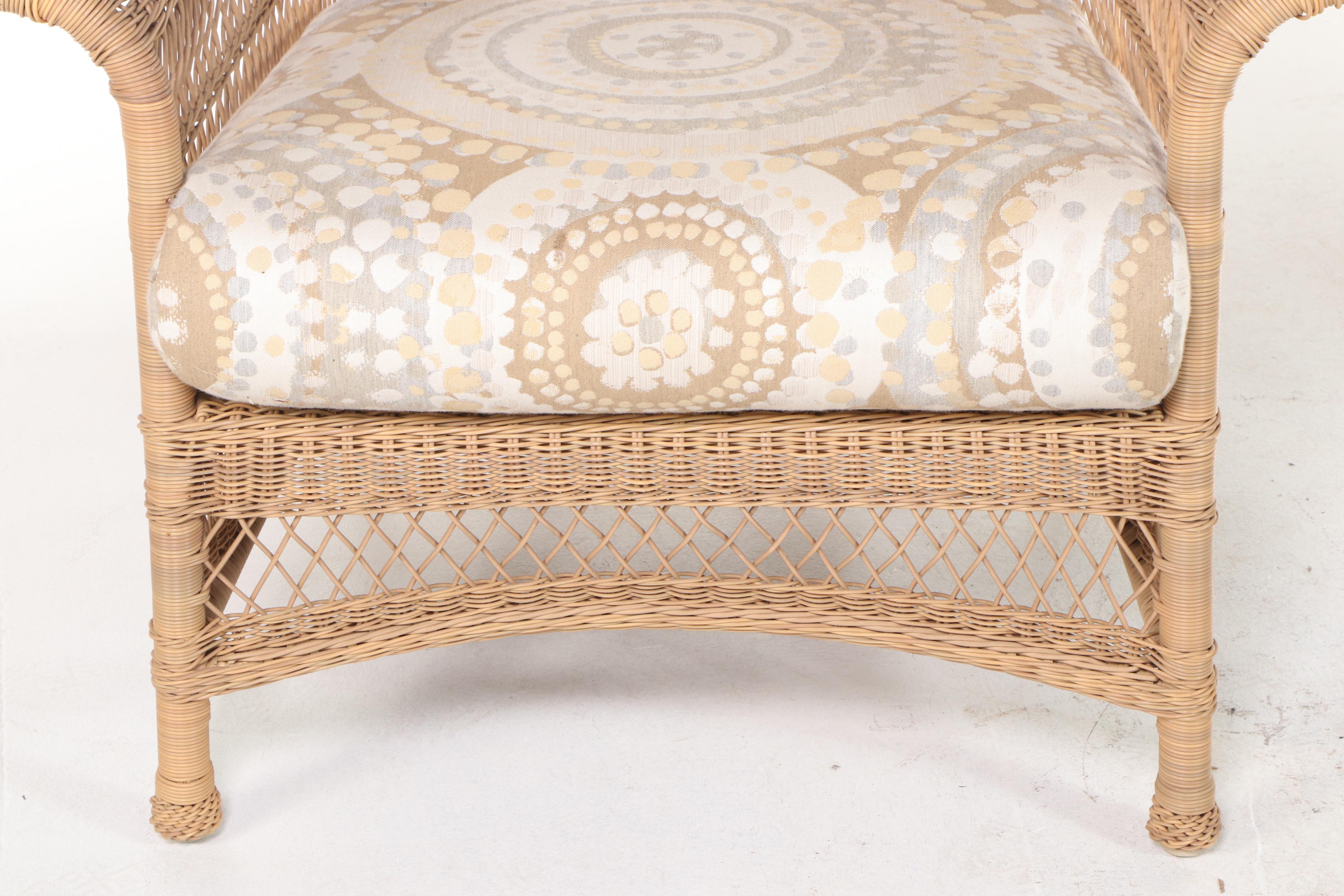 Pair of Resin Wicker Lounge Chairs with Brown Jordan Table