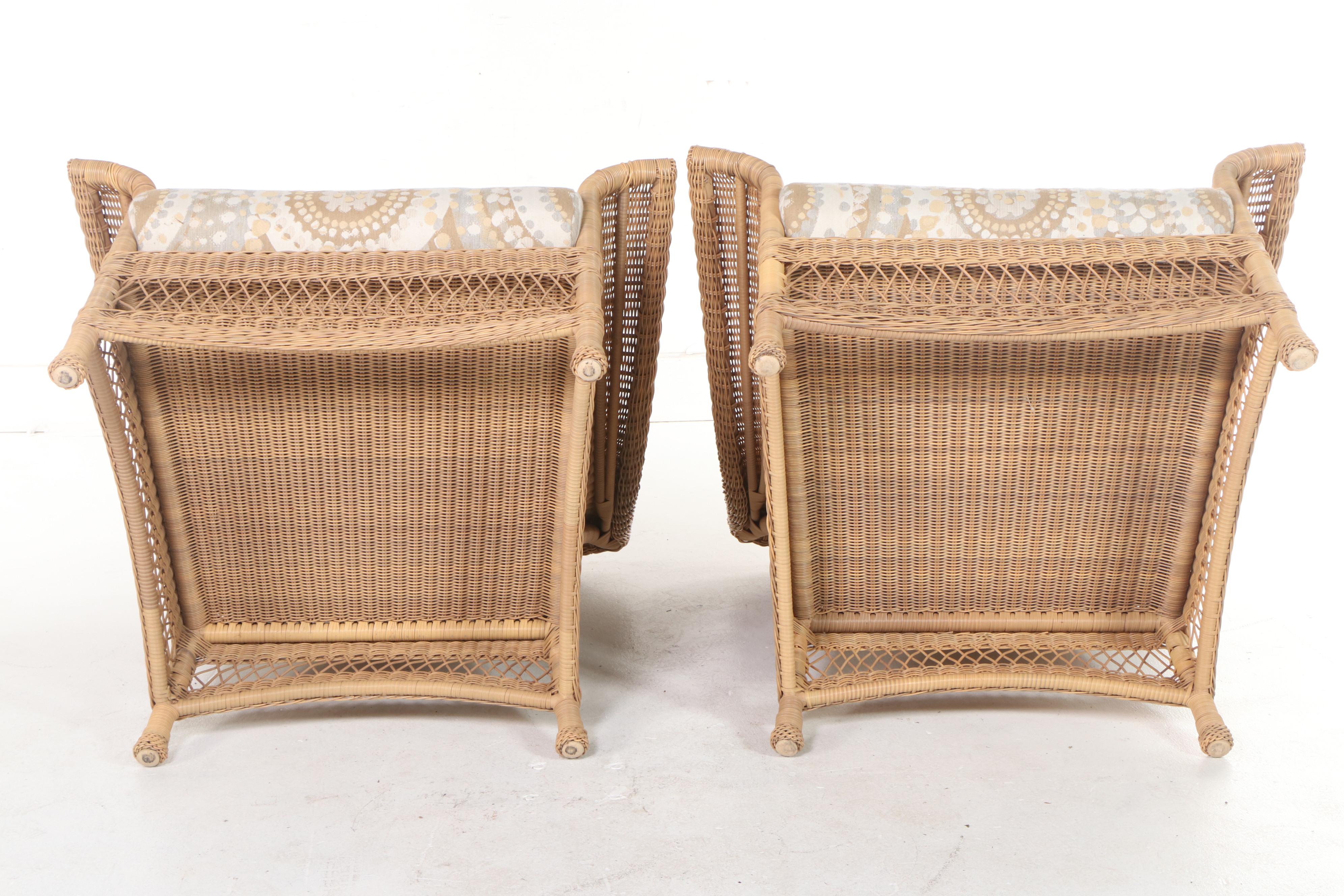 Pair of Resin Wicker Lounge Chairs with Brown Jordan Table
